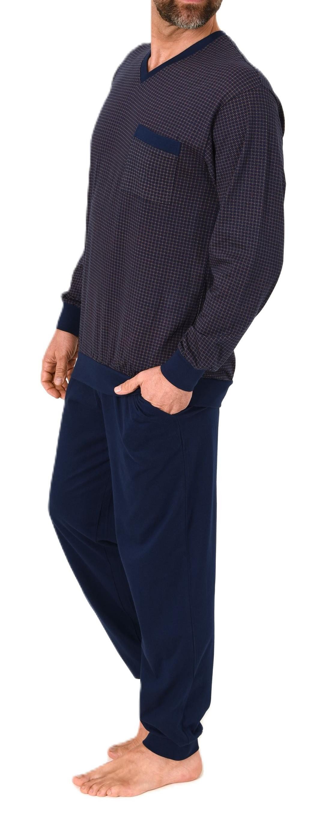 Normann Pyjama Normann Herren Schlafanzug lang mit Bündchen - Pyjama mit V-Hals
