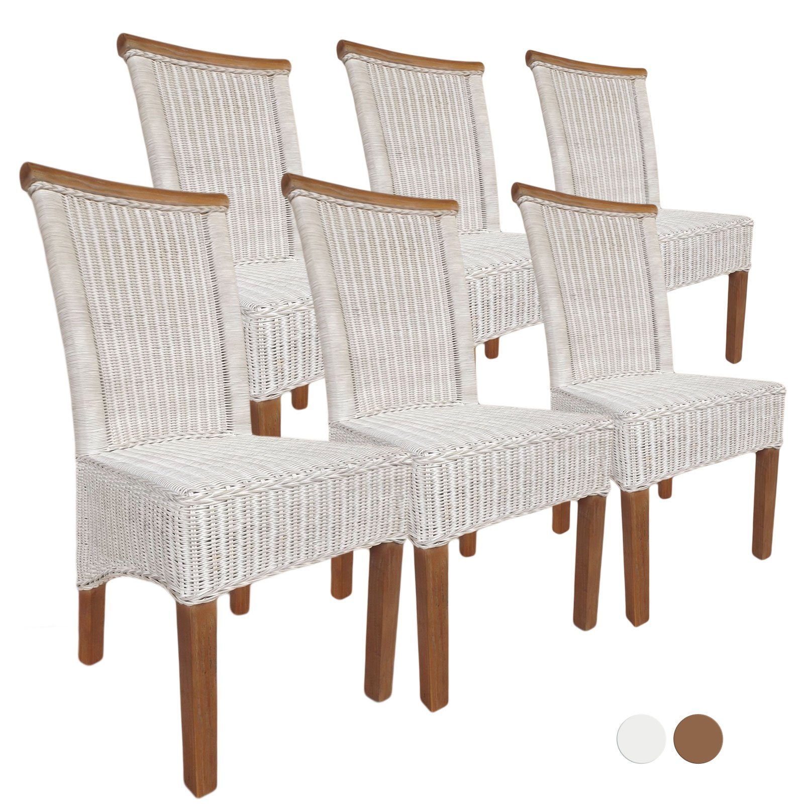 Casamia Esszimmerstuhl Esszimmer-Stühle Set Rattanstühle Perth 6 Stück Esstisch Stühle weiß K