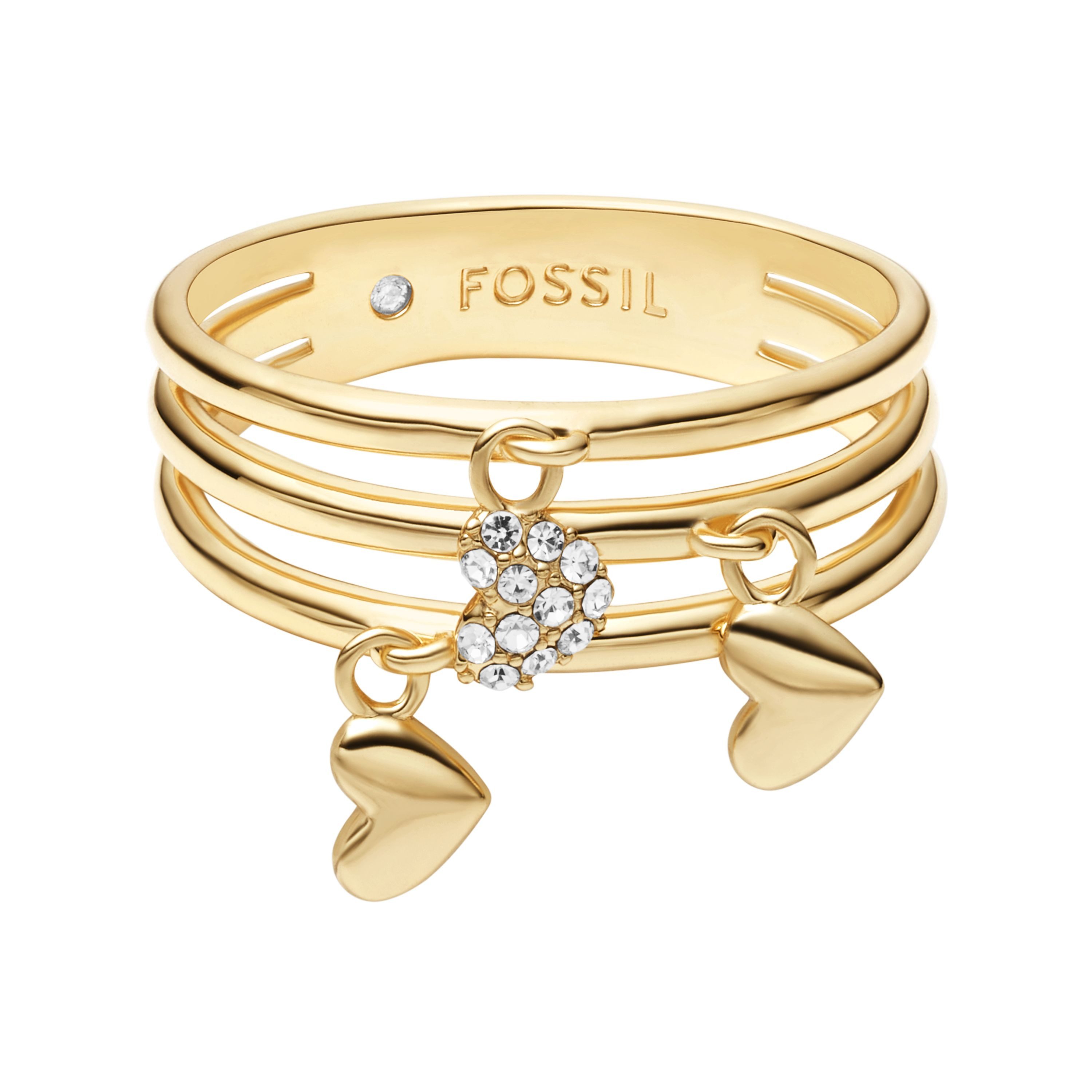 Fossil Fingerring Schmuck Geschenk Metall SUTTON Herzen, mit Glasstein