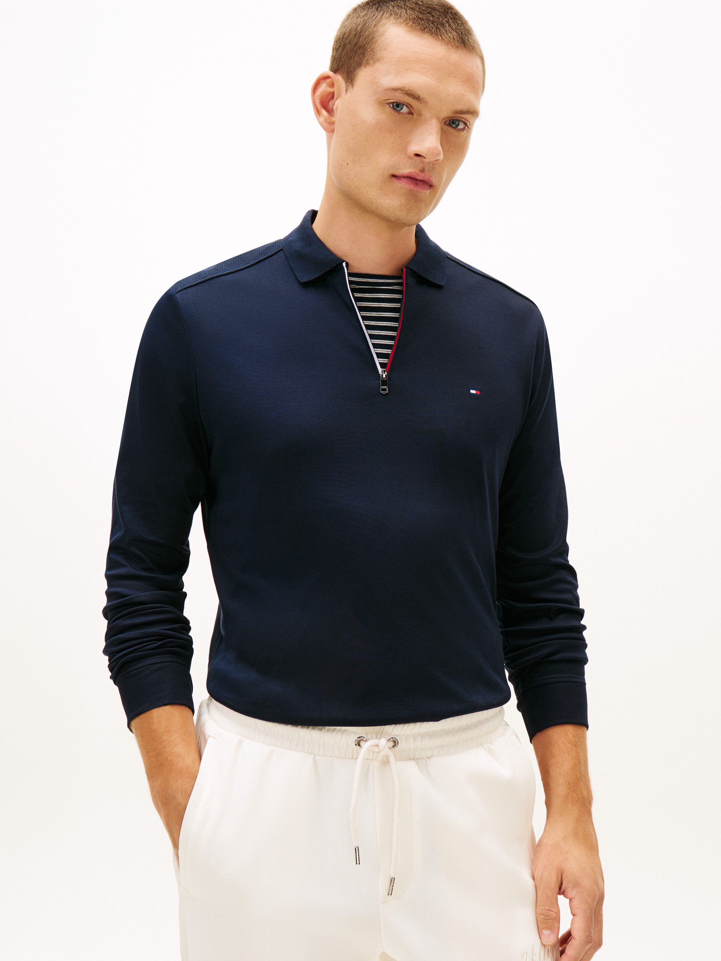 Tommy Hilfiger Langarm-Poloshirt LIQUID RWB ZIP Polokragen mit Reißverschluss, regular fit