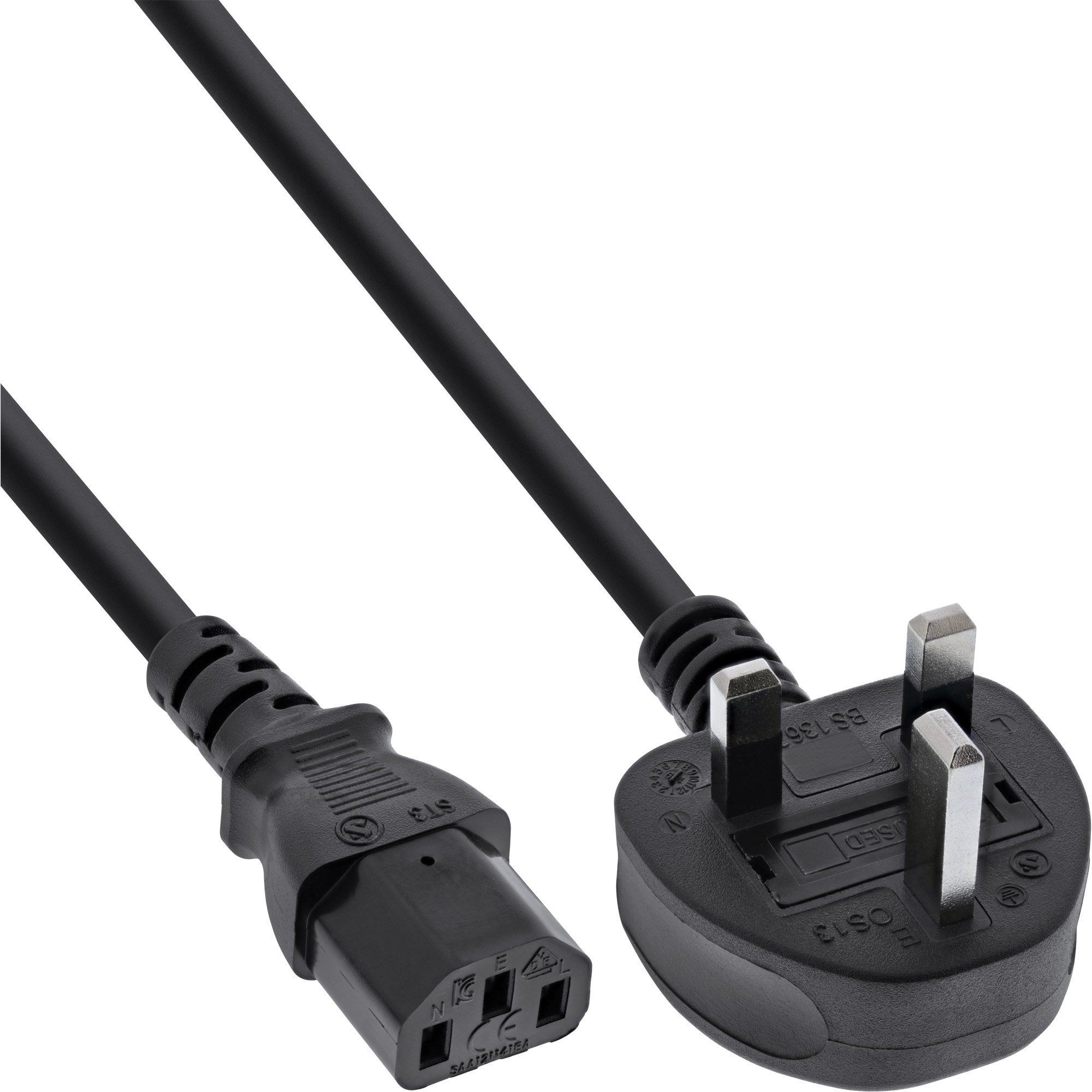 INTOS Stromkabel England Netzstecker Netzkabel, 1,8m InLine® C13, auf AG Kaltgerätestecker ELECTRONIC