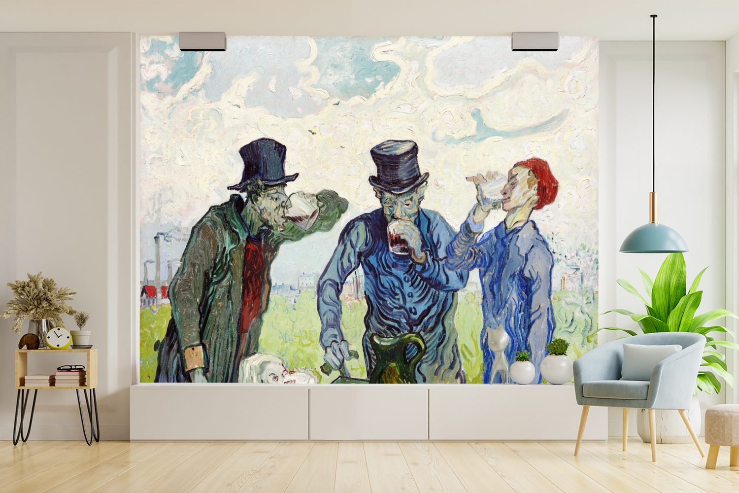 Wandtapete St), Tapete van Wohnzimmer, für Trinker Vincent Die - bedruckt, Matt, Vinyl (5 MuchoWow Montagefertig Fototapete Gogh,