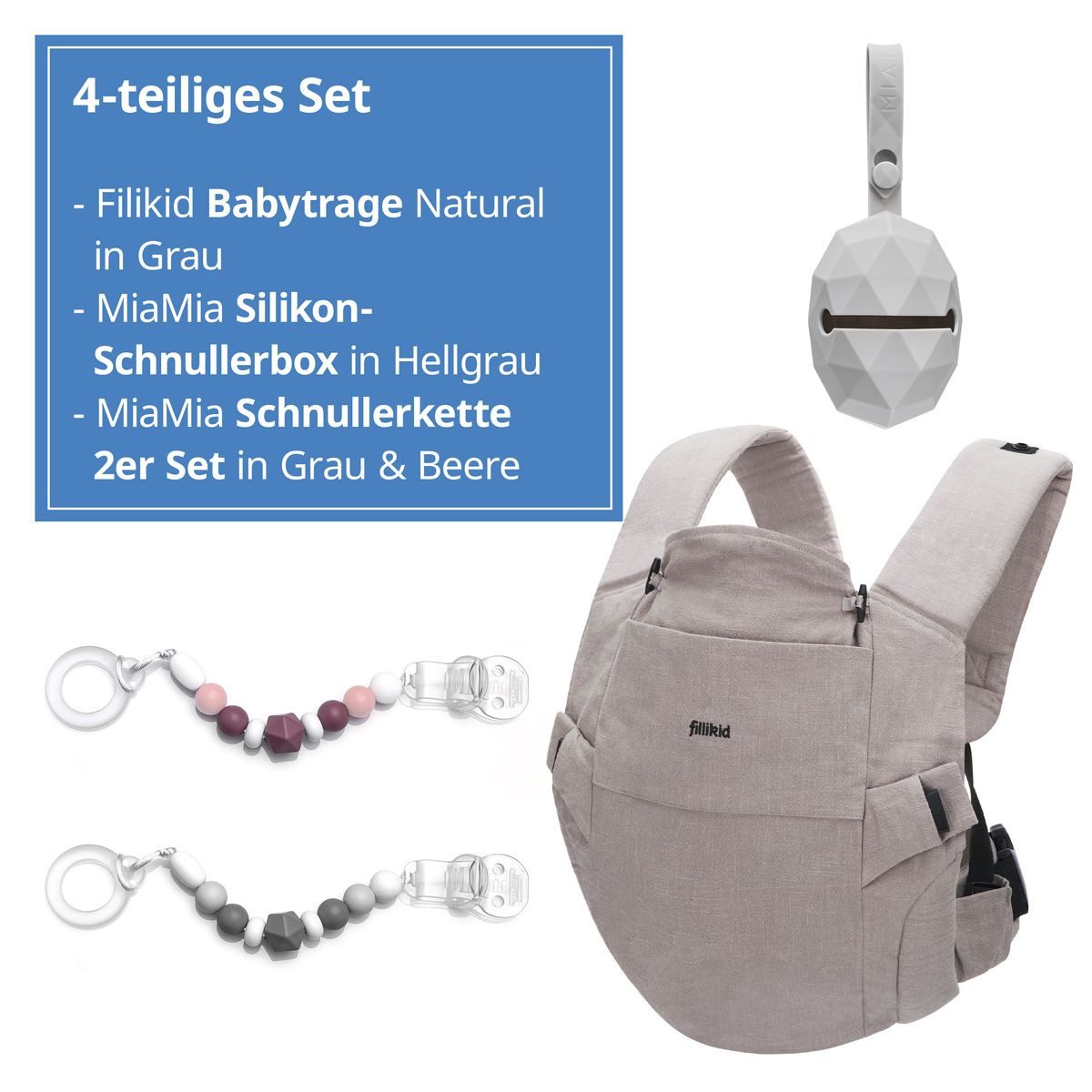Fillikid Babytrage Natural, Kindertrage Bauchtrage Rückentrage Tragehilfe für Babys ab 3,5 kg