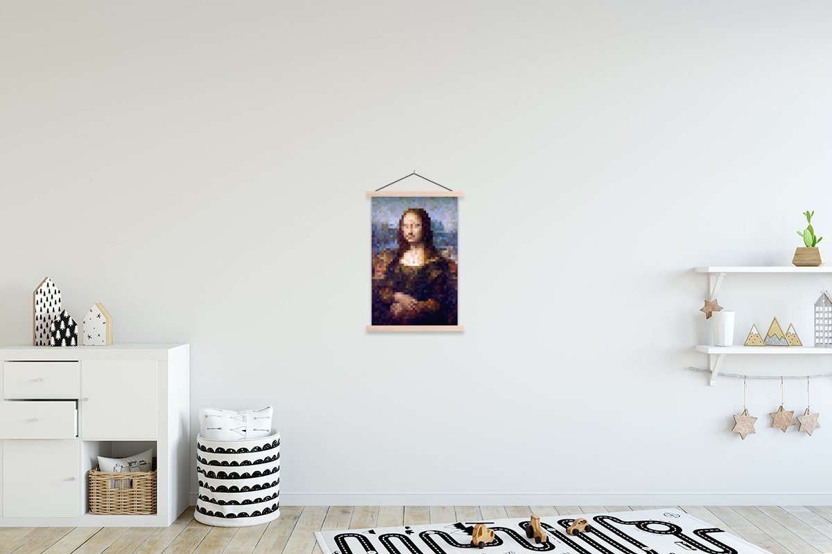 MuchoWow Poster Mona Lisa - Leonardo DaVinci - Pixel, (1 St), Posterleiste, Textilposter für Wohnzimmer, Bilderleiste, Magnetisch