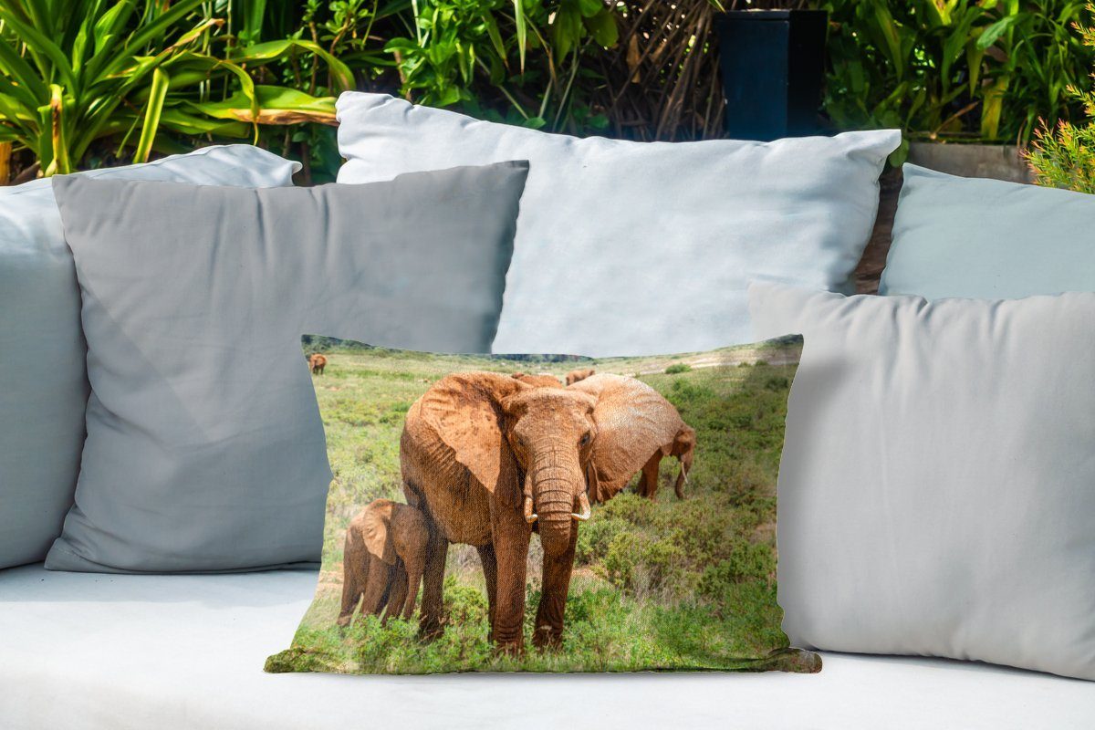 Polyester, Outdoor-Dekorationskissen, Baby ihrem Dekokissen Gras, Kissenhülle Dekokissenbezug, im MuchoWow mit Elefantenmutter