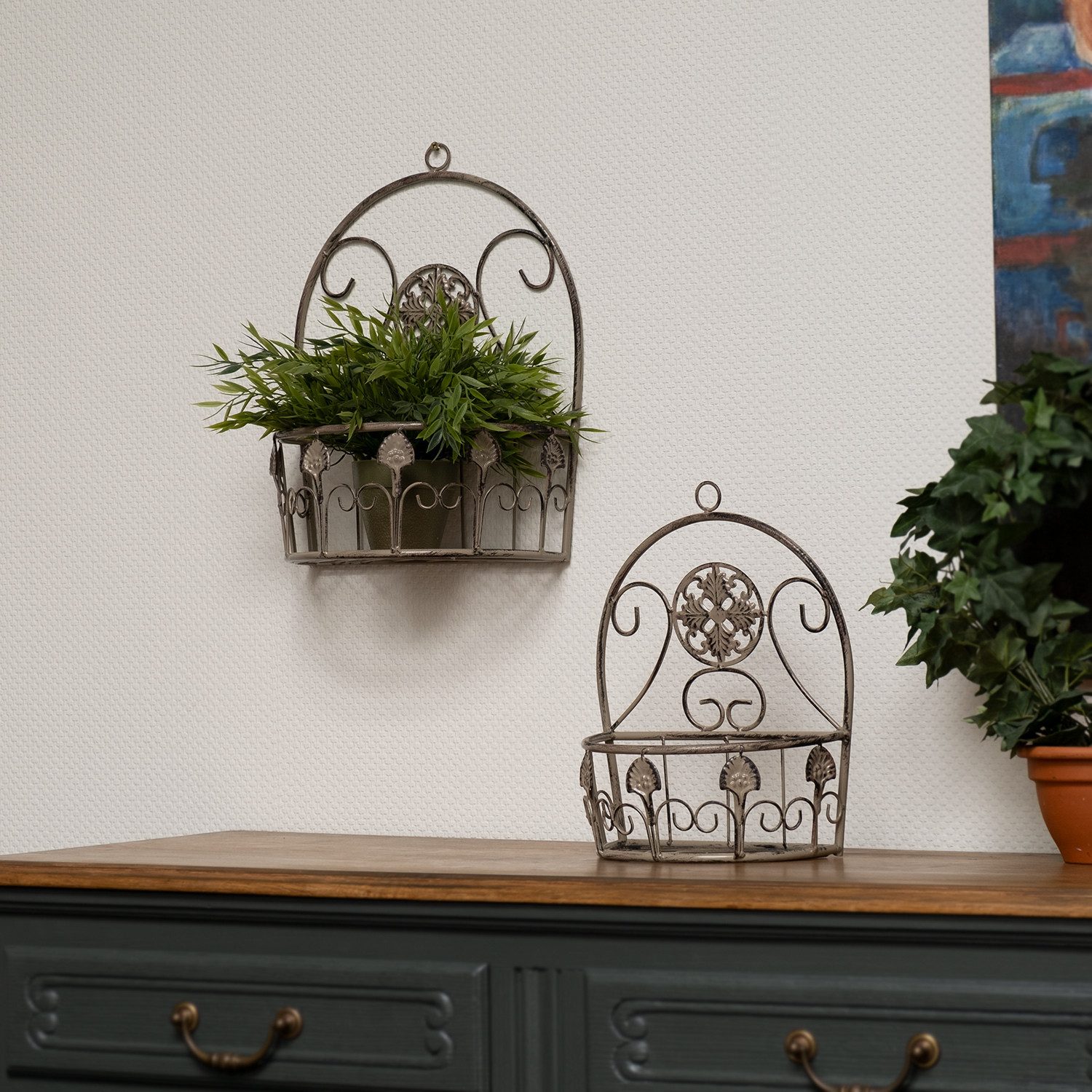 Moritz Blumentopf 2er Set Pflanzkörbe Metall Antikoptik Wanddeko Vintage, Dekoration für In- und Outdoor für Pflanzen und Blumen Verzierungen