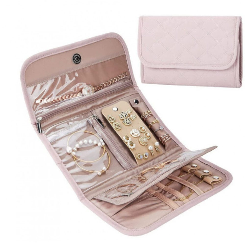 Zyronn Schmuckrolle Reise-Schmuckorganizer,faltbare Schmuck-Aufbewahrungsrolle, Geschenk zum Muttertag, Schmucktasche mit Reißverschluss,für Reisen