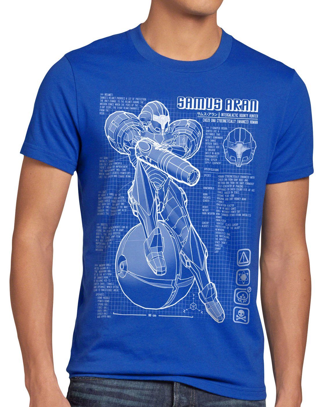 style3 Print-Shirt Herren T-Shirt Samus Blaupause metroid nerd gamer nes snes switch