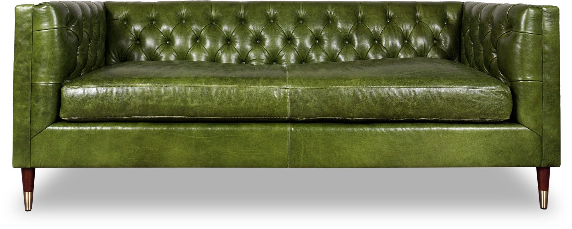 JVmoebel Chesterfield-Sofa Grüne Couch aus Kunstleder mit Holz- und Edelstahlelementen, Set, Made in Europa