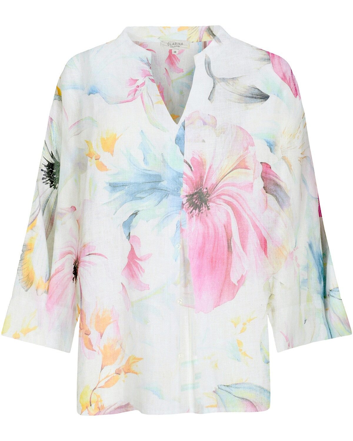 Clarina Druckbluse Leinen-Stehkragenbluse günstig online kaufen