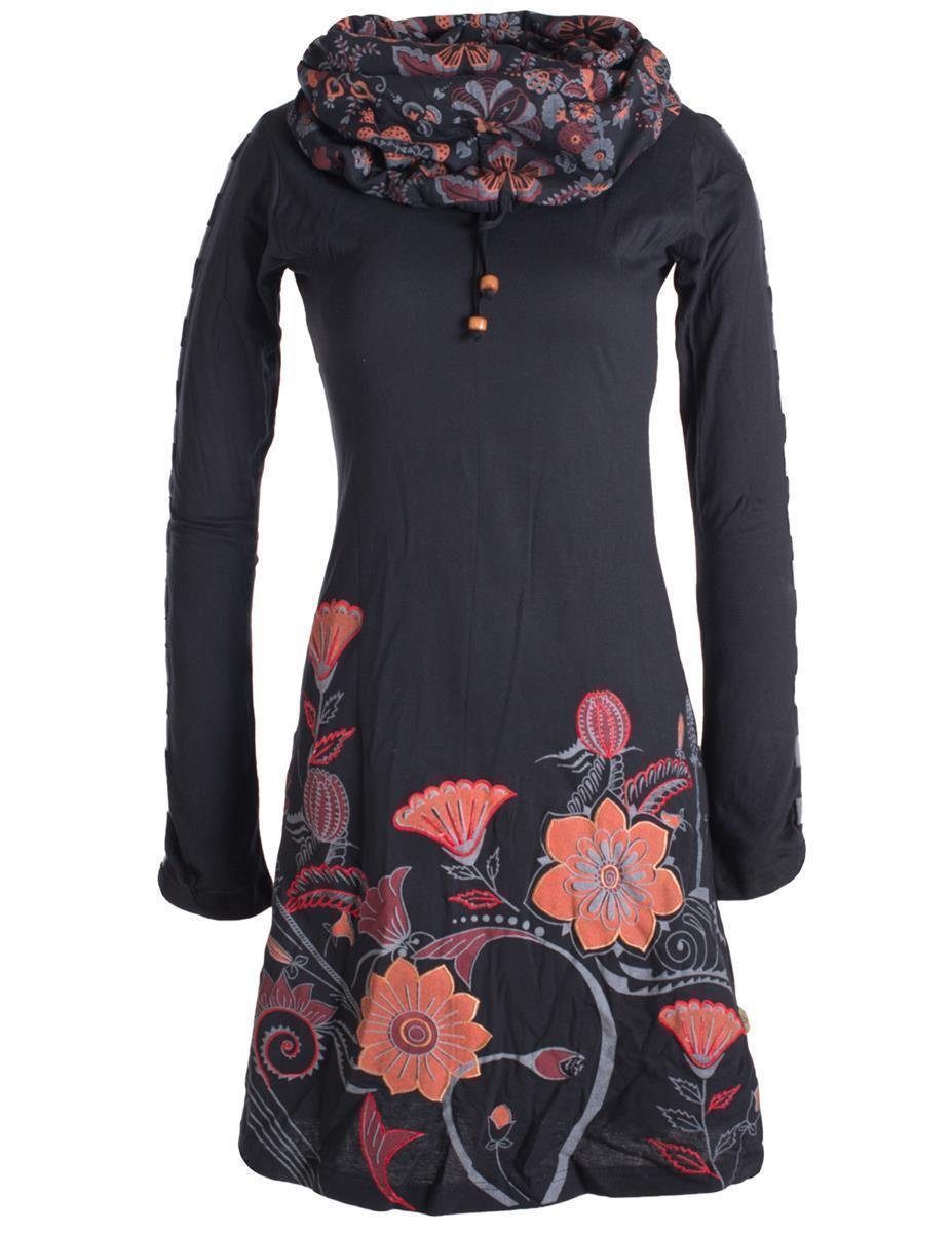 Vishes Midikleid Langärmliges Blumenkleid mit Schalkragen günstig online kaufen