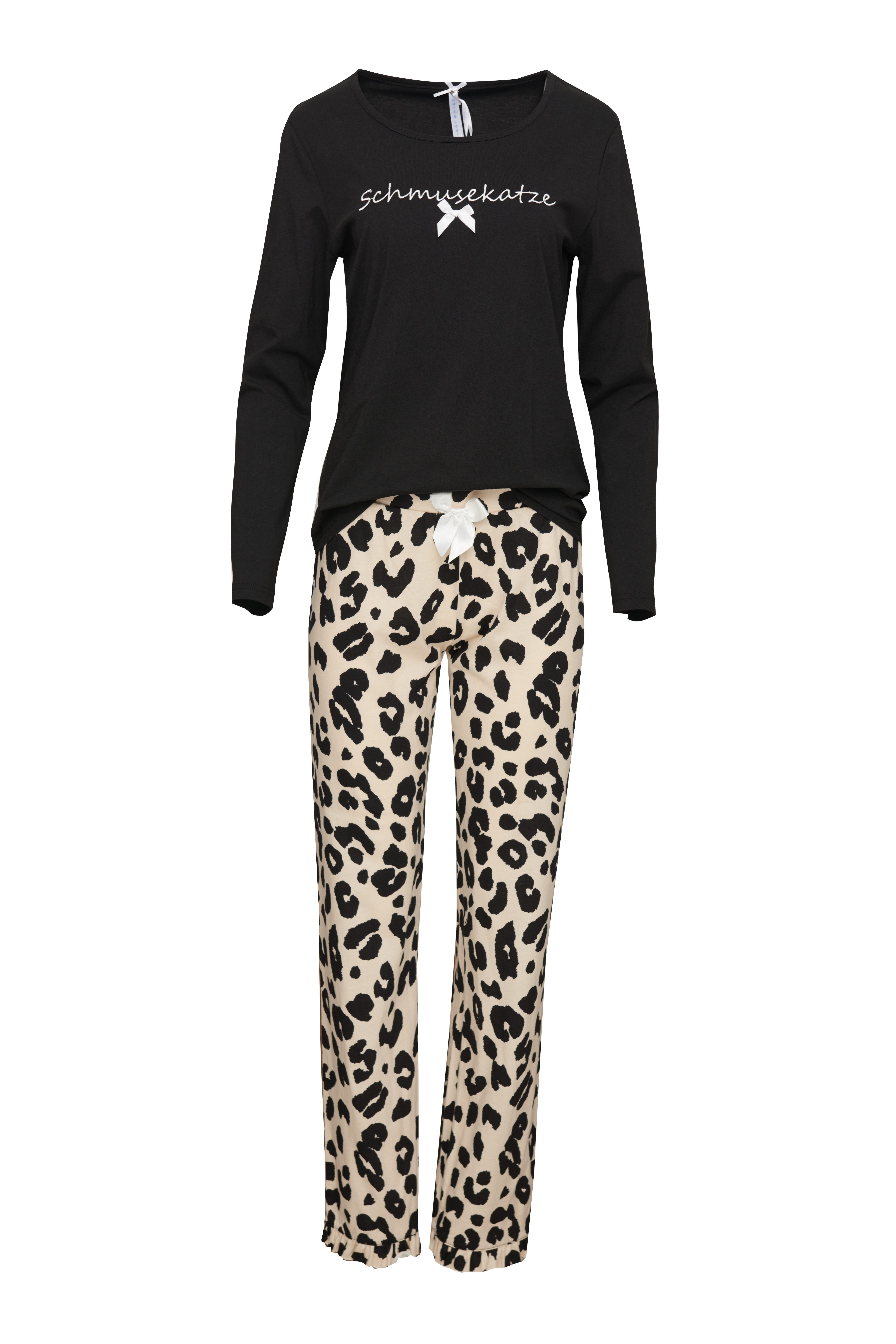 Louis & Louisa Pyjama Louis & Louisa Damen Pyjama 'Schmusekatze' I Schwarz/ günstig online kaufen
