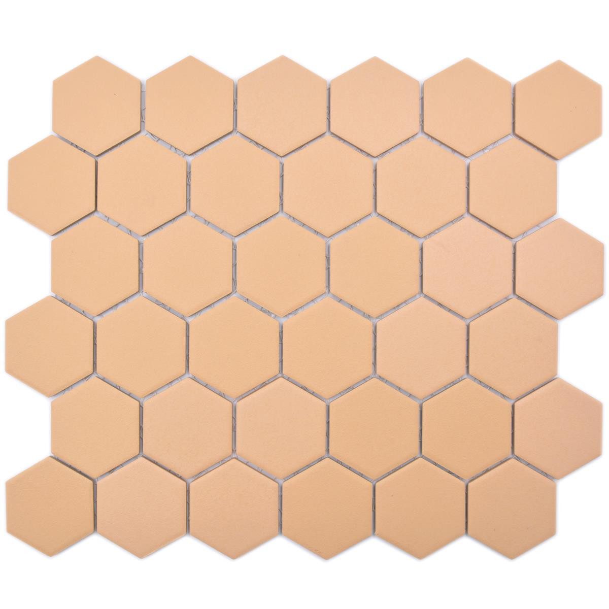 Mosafil Mosaikfliesen Keramikmosaik Bismarck R10B Hexagon Ocker Orange H51, Keramik 28.100x32.500, orange-ocker, Verlegefertig auf ein Netz geklebt - Frostsicher - Wasserfest -