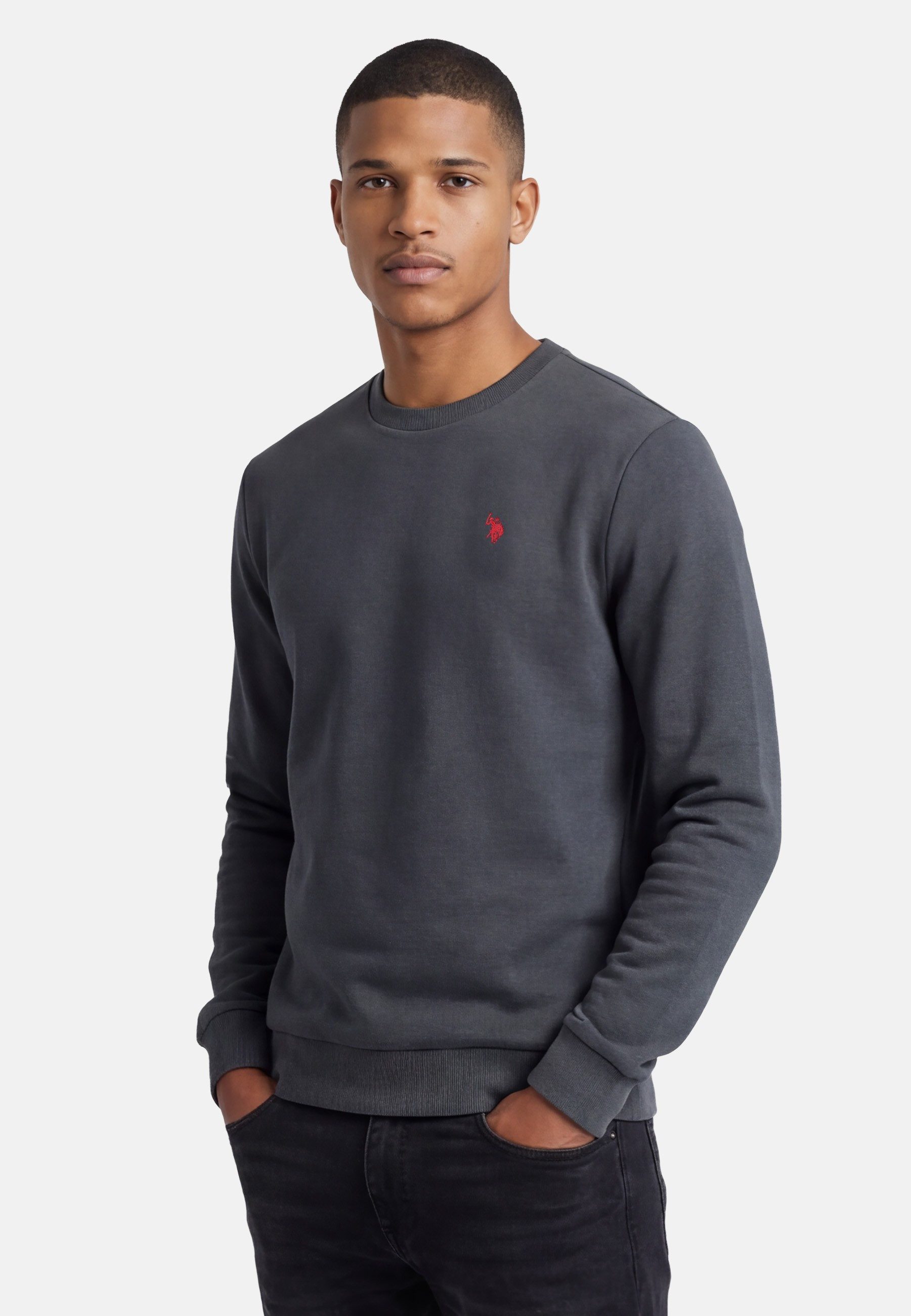 U.S. Polo Assn. Rundhalspullover USJaxxon – Herren Sweatshirt mit Rundhalsausschnitt Weiche Baumwollmischung, formstabil und mit Logo-Stickerei