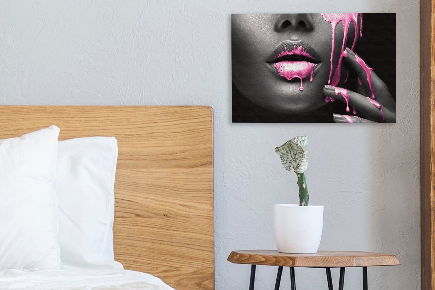 OneMillionCanvasses® Leinwandbild Lippen - Rosa - Schwarz, Fotodruck (1 St), Leinwand Bilder Klein, Wand Dekoration Aesthetic 30x20 cm – Bild 4 von 5