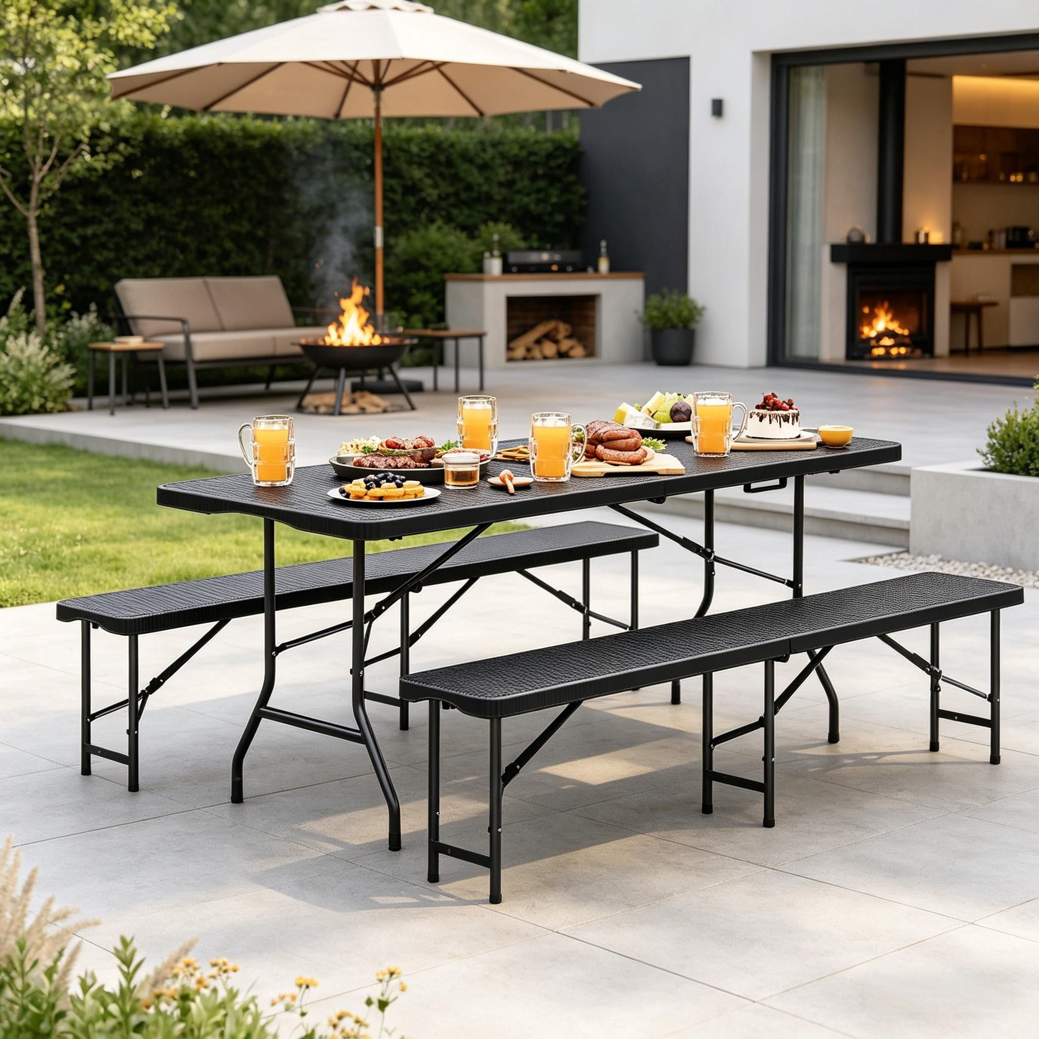 CHICFURN Bierzeltgarnitur Biergartenmöbel-Set, klappbar, (Set, 3-tlg., Gesprächsmöbel-Set für Terrasse), Campingmöbel-Set für den Außenbereich