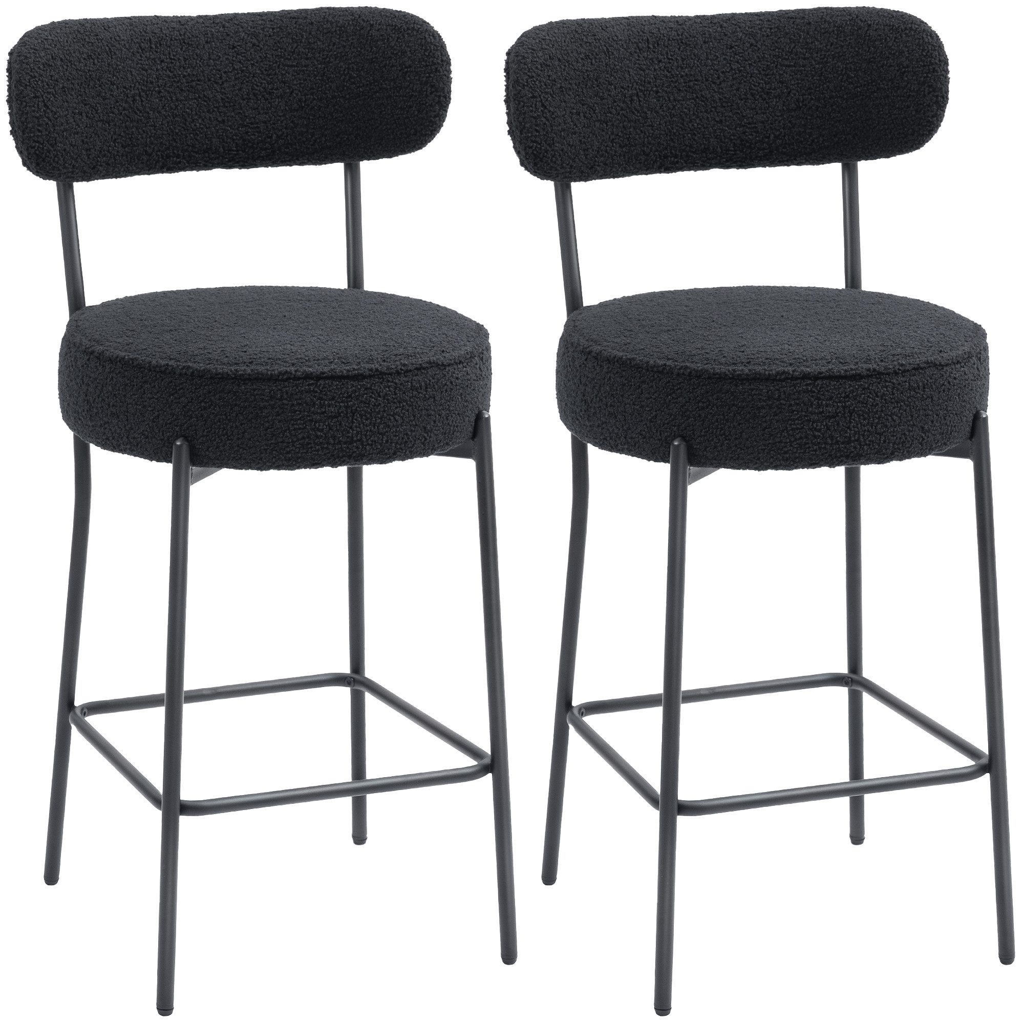 Barhocker 2er-Set Barstühle mit Polstersitz und Fußstütze, Fleece-B