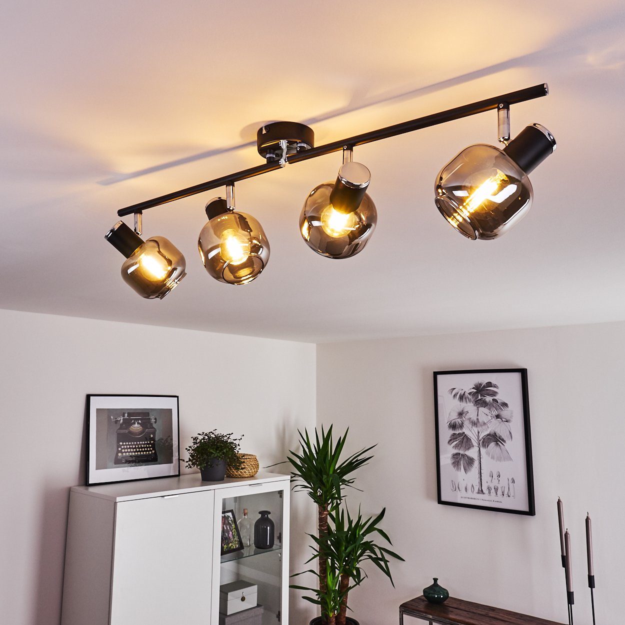 hofstein Deckenleuchte »Perito« Deckenlampe aus Metall/Glas in Schwarz/chrom/Rauchglas, ohne Leuchtmittel, mit verstellbaren Strahlern, 4xE14, im Retro-Design – Bild 3 von 5