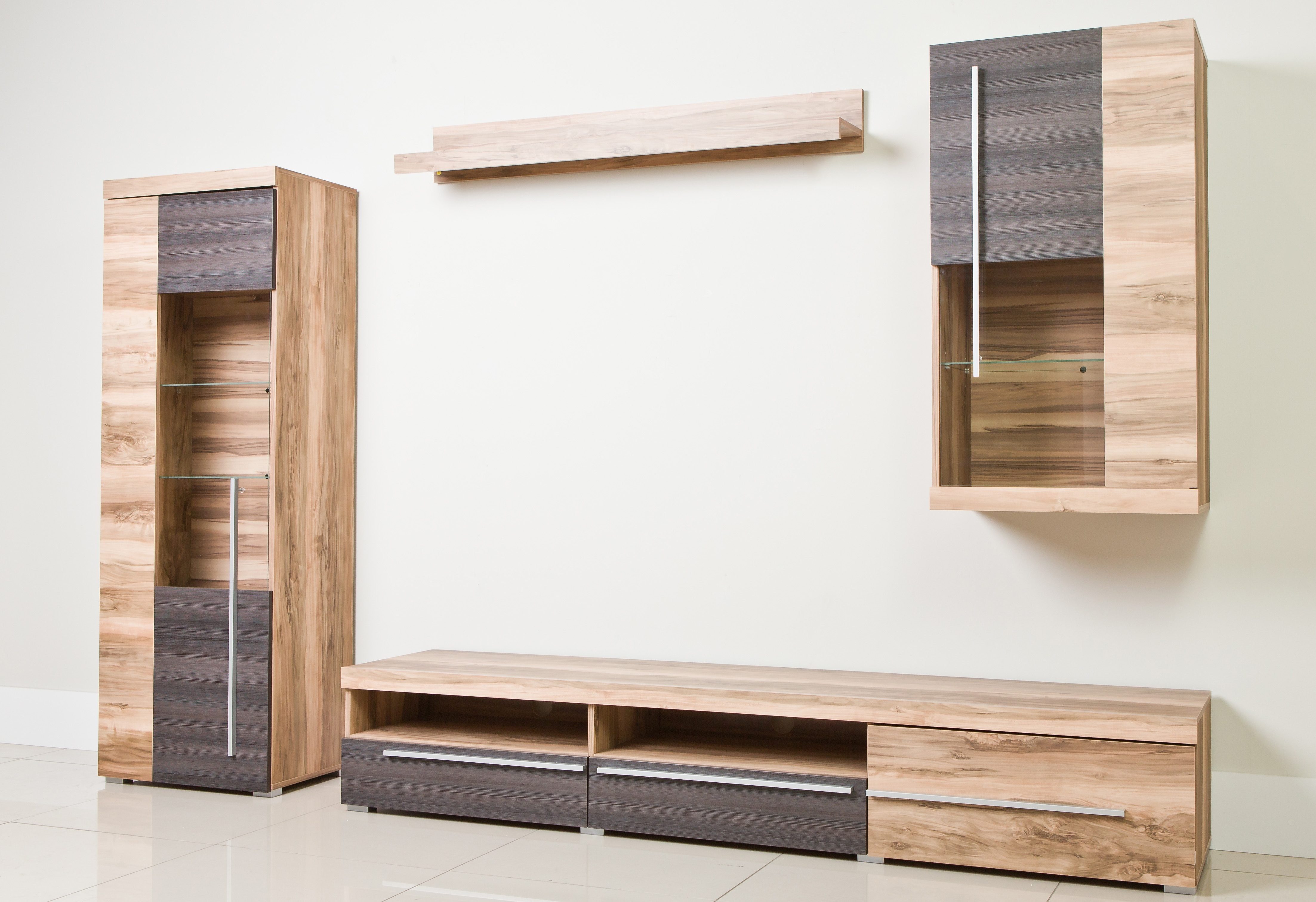 OTTO home Wohnwand Roger,Breite 255 cm moderne Mediawand ohne Beleuchtung, (Set, 4-St), Anbuwand (Set,4-St) viel Stauraum, Glastüren