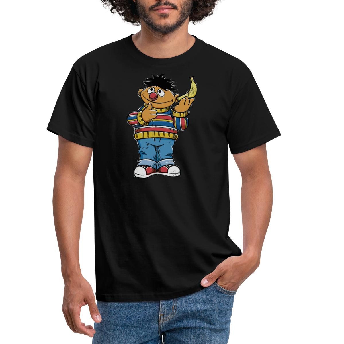 Spreadshirt T-Shirt Sesamstraße Ernie Mit Banane Pose Lustig Used Look Männ günstig online kaufen
