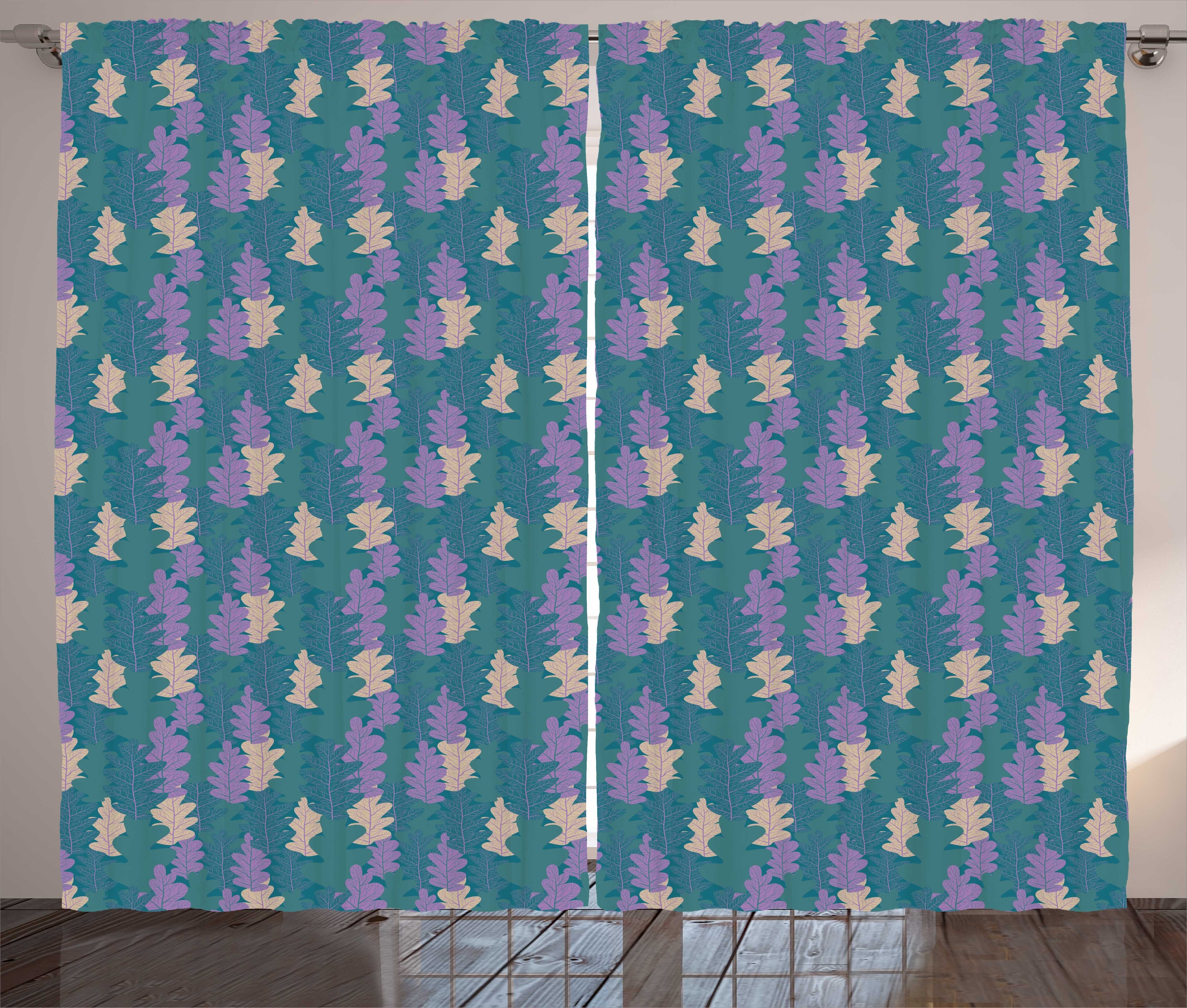 Gardine Schlafzimmer Kräuselband Vorhang mit Schlaufen und Haken, Abakuhaus, Botanisch Herbstliche Eichel Blätter | Fertiggardinen