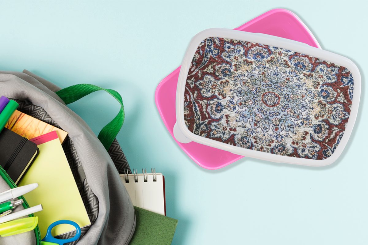 Kunststoff, für rosa Brotdose Snackbox, Teppiche MuchoWow Lunchbox Kunststoff Mädchen, - Teppiche (2-tlg), Brotbox Erwachsene, Mandala, Persische - Kinder,