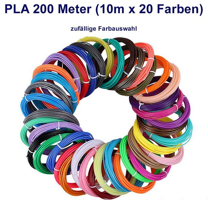 TPFNet 3D-Drucker-Stift PLA-Filament SetZubehör für 3D Drucker Stift - 3D-Malerei Kinderspielzeug Farb Set PLA Filament 200m (10M x 20 zufällige Farben)