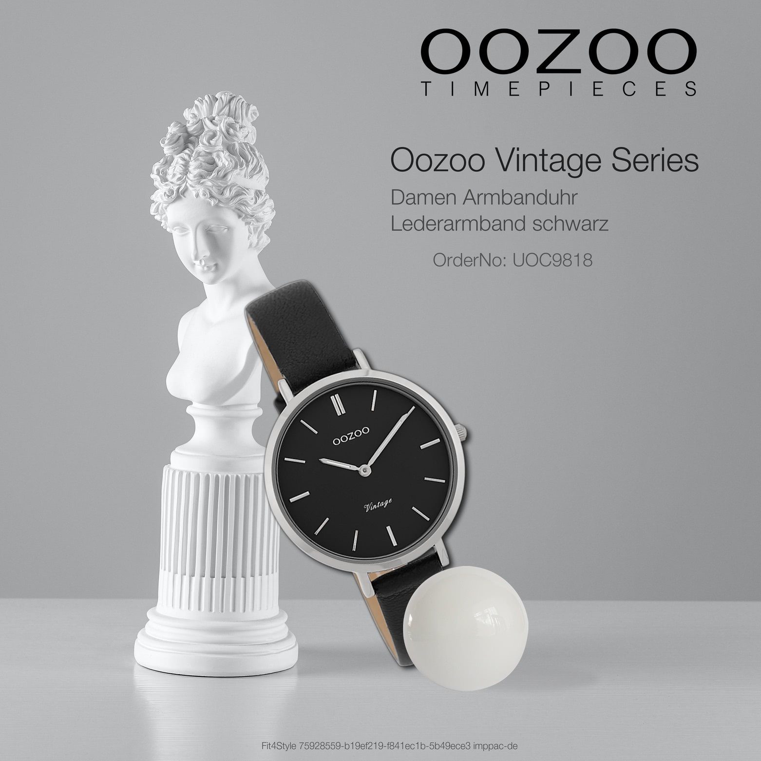 OOZOO Quarzuhr Oozoo Damen Armbanduhr 34mm) mittel (ca. Lederarmband, Damenuhr rund, schwarz, Fashion-Style