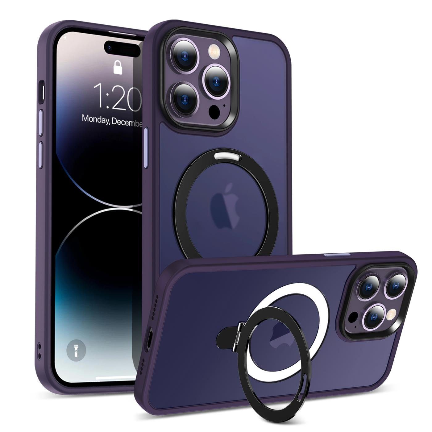 CoolGadget Handyhülle Hybrid Luxury Handy Case für iPhone 15 Pro Max 6,7 Zoll, Hülle Massiv Metallring aufklappbar Schutzhülle für Magsafe Zubehör