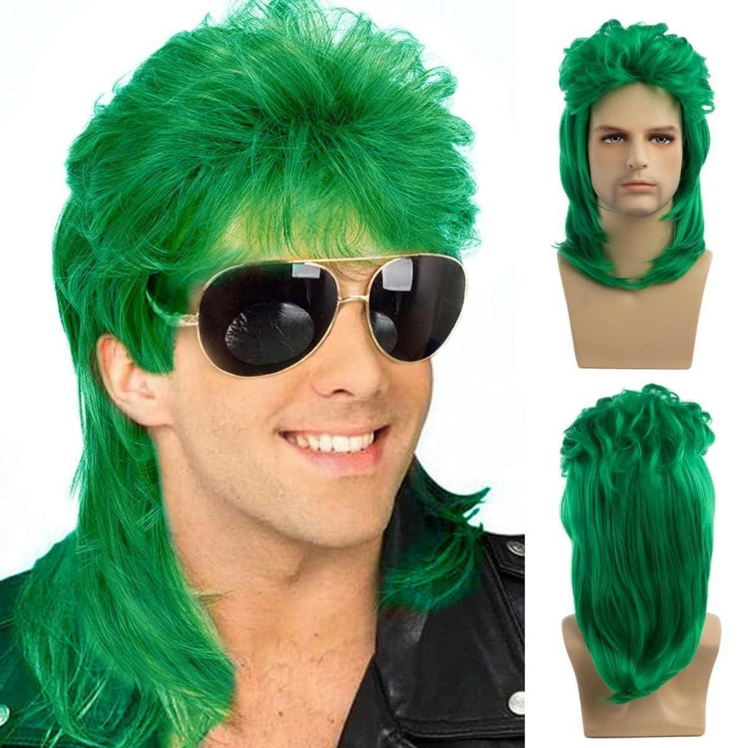 LuxusKollektion Kostüm-Perücke Perücke Herren Mullet Locken 80er 70er Rocker Cosplay grün