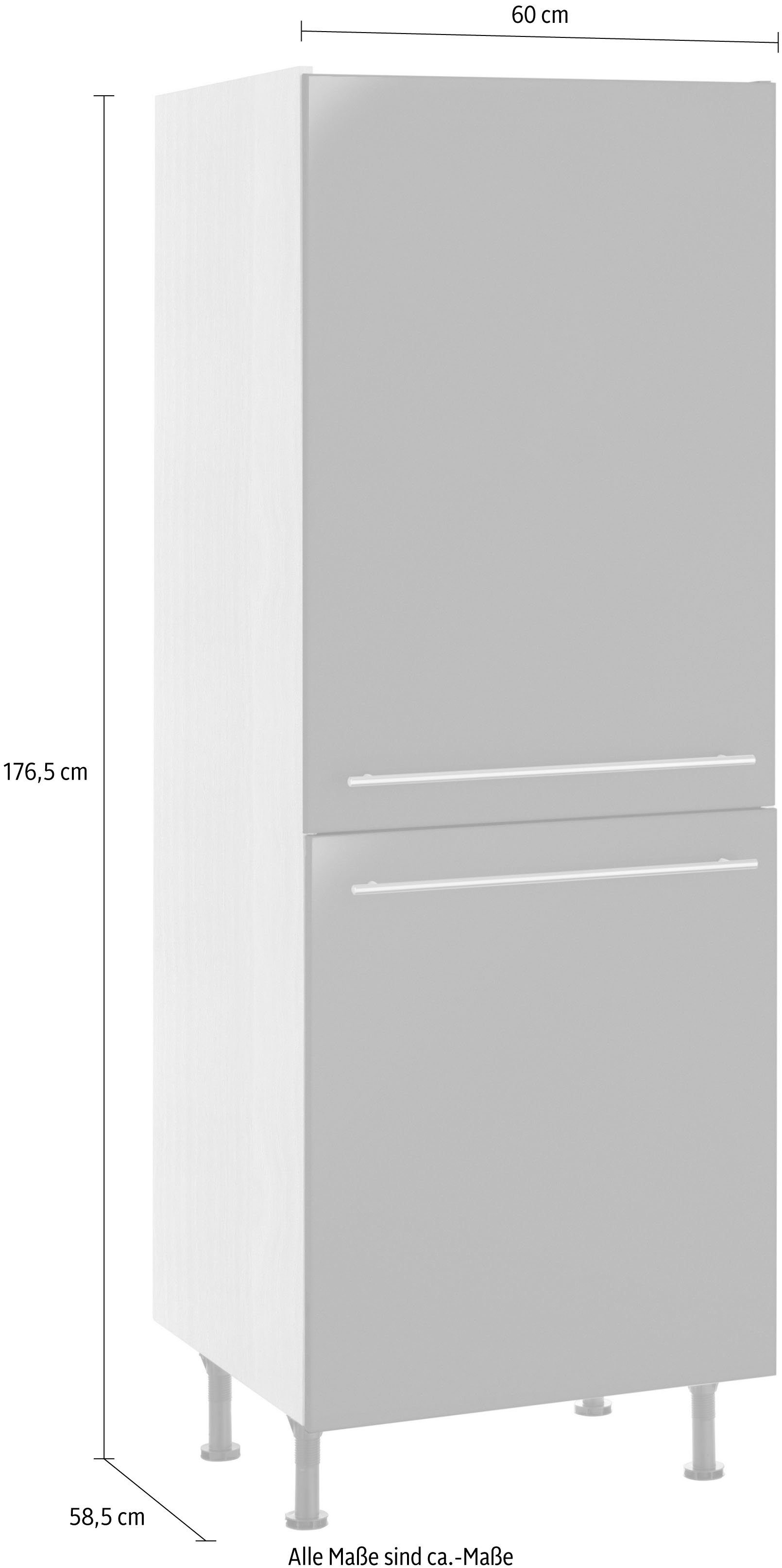 breit, Hochschrank cm OPTIFIT | 60 Bern Stellfüßen hoch, mit akaziefarben 176 grau Hochglanz/akaziefarben cm höhenverstellbaren