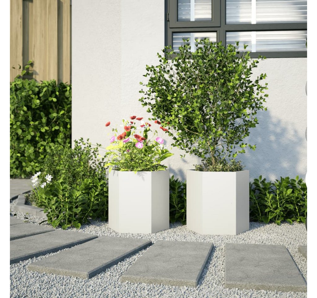Thumbnail - vidaXL Blumentopf Pflanzkübel 2 Stk. Weiß Sechseckig 46x40x45 Stahl (2 St)