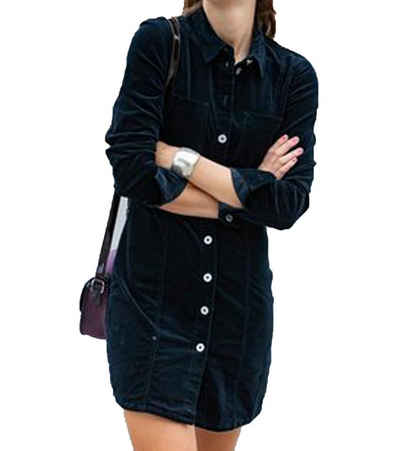 JACQUELINE de YONG Minikleid »JACQUELINE de YONG Fann Kleid cooles Damen Cord-Kleid mit langen Ärmeln Freizeit-Kleid Schwarz«