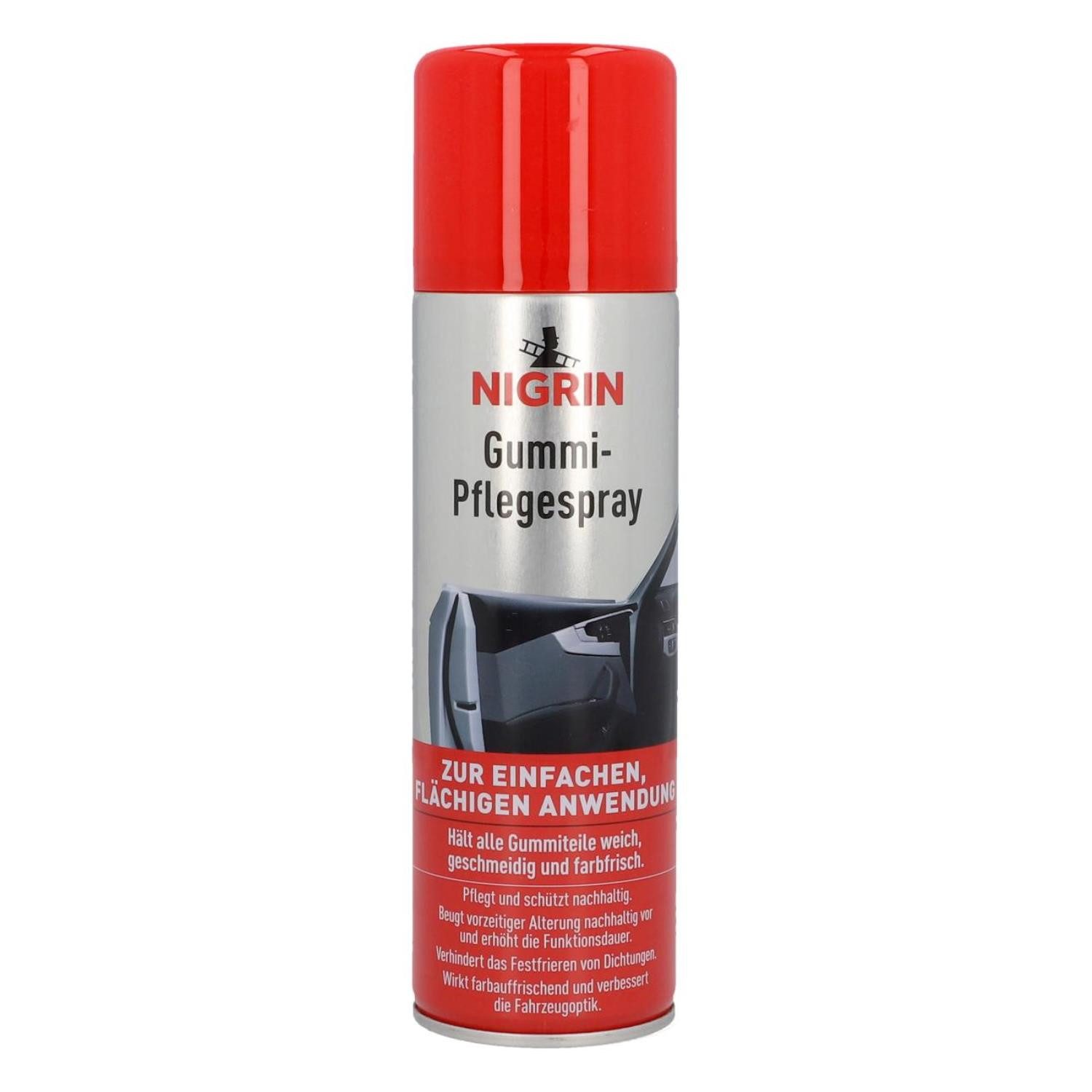 NIGRIN Gummi-Pflege Spray 300ml Gummidichtungs-Pflege Pflegeset (1-St. Nigrin Gummi-Pflege Spray Auto Aufbereitung Pfleger Farbfrisch Weich)