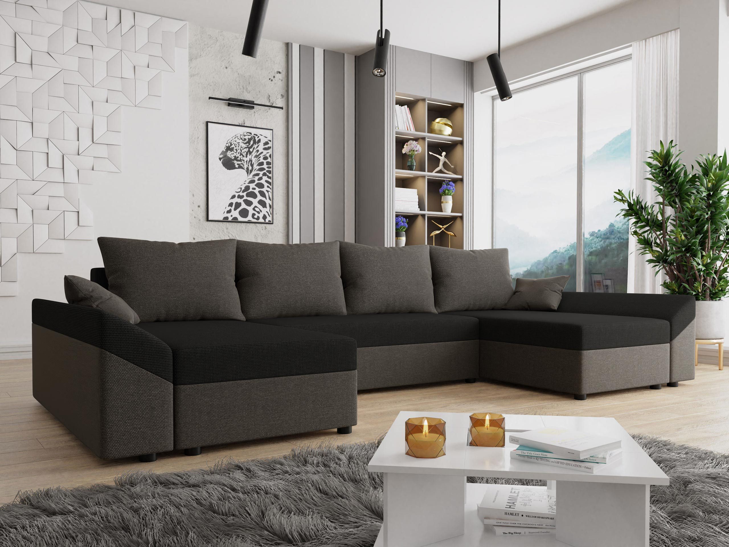 MIRJAN24 Wohnlandschaft Dante U Lux, mit Schlaffunktion und Bettkasten, 5 Sitzer, Symmetrisches U-Form
