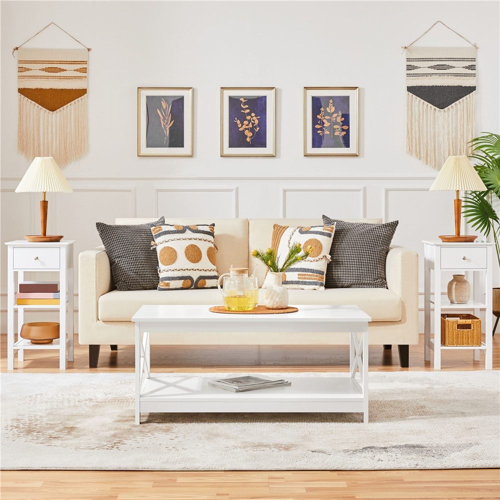 Yaheetech Nachttisch (1-St), Beistelltisch mit Schublade & 2 offenen Ablagen, 35x35x70 cm