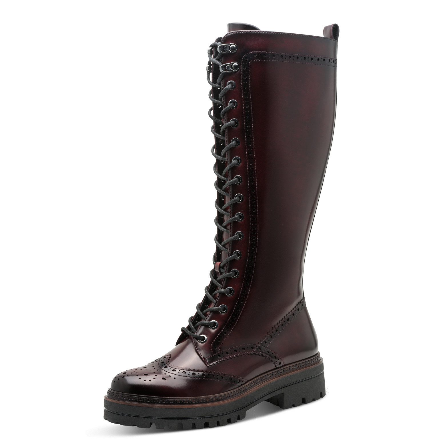 Tamaris Schnürstiefel, Blockabsatz, Langschaftstiefel mit trendiger Lyrolochung