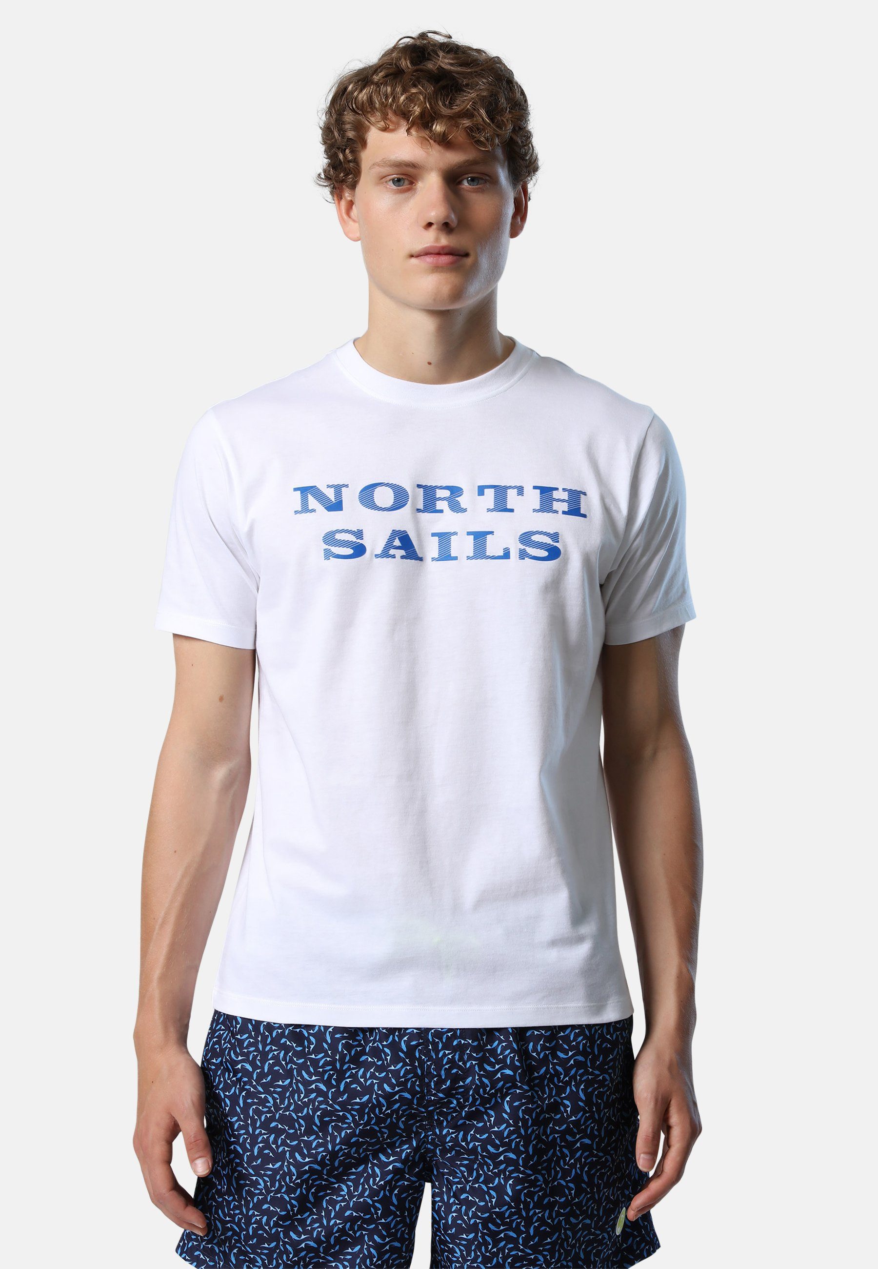 T-Shirt mit North Brustaufdruck weiss T-Shirt Ton-in-Ton-Nähte Sails