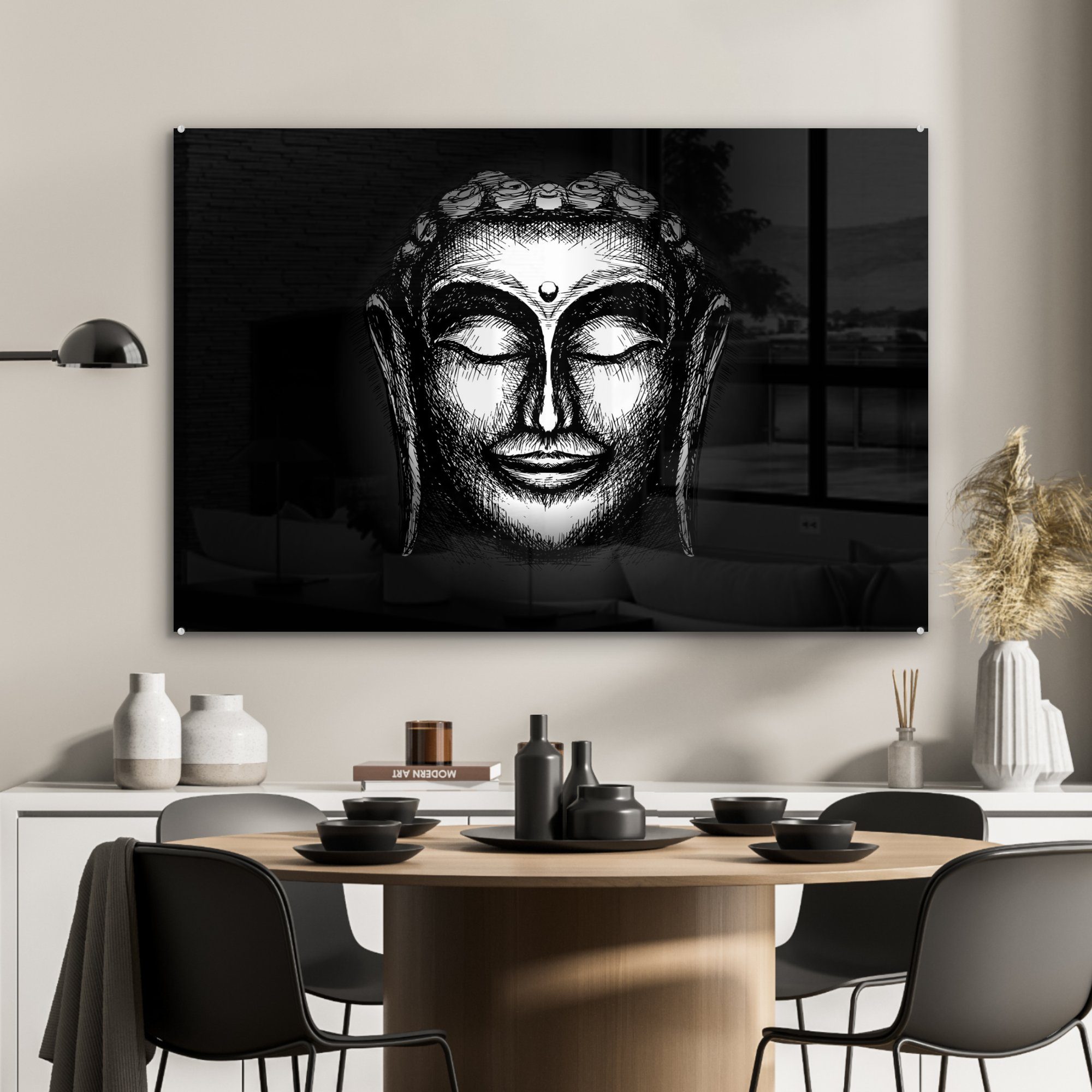 MuchoWow Acrylglasbild Buddha - Gesicht - (1 Schlafzimmer St), Wohnzimmer & Acrylglasbilder Silber