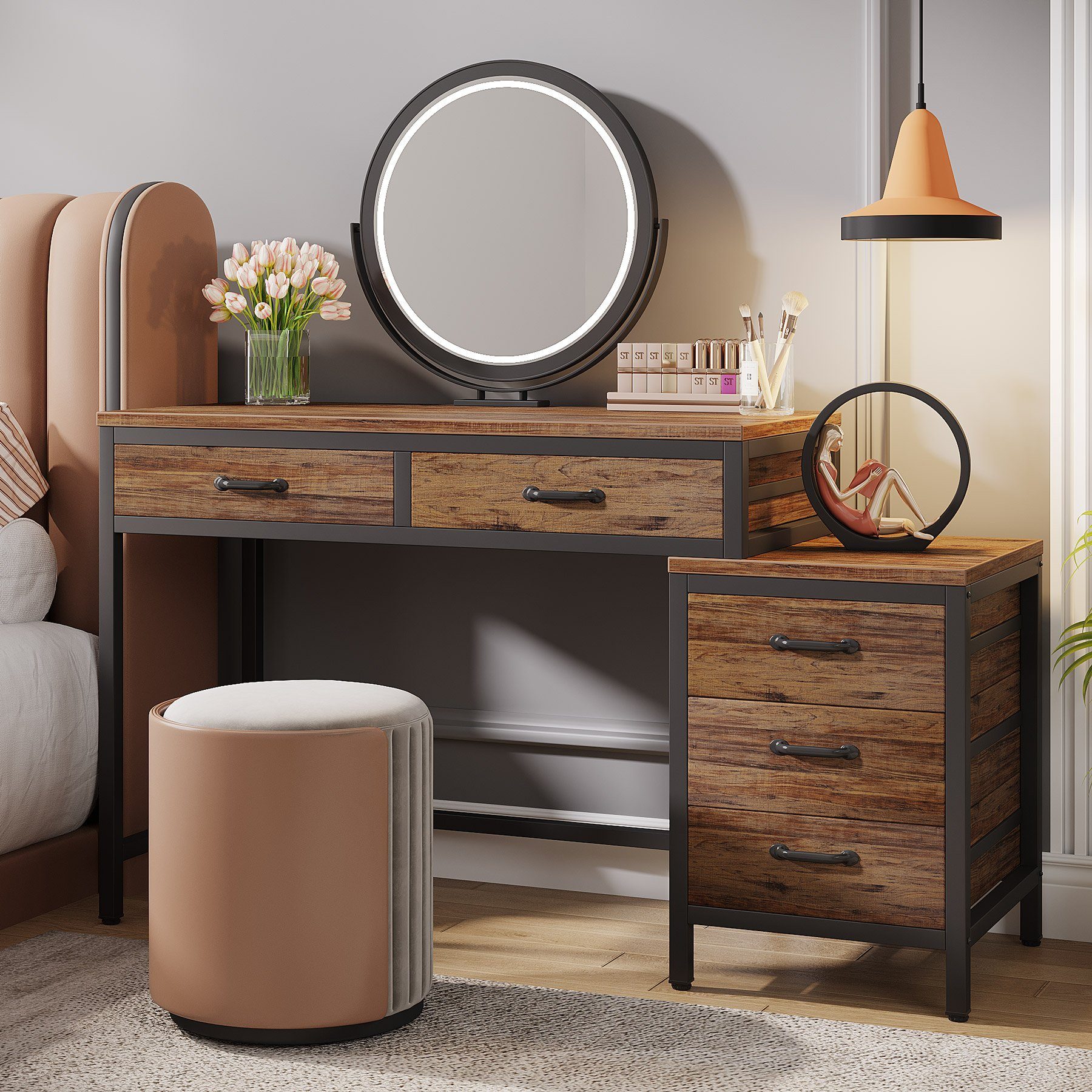 Tribesigns Schminktisch mit 5 Schubladen, Frisiertisch mit seitlicher 3 Sch günstig online kaufen