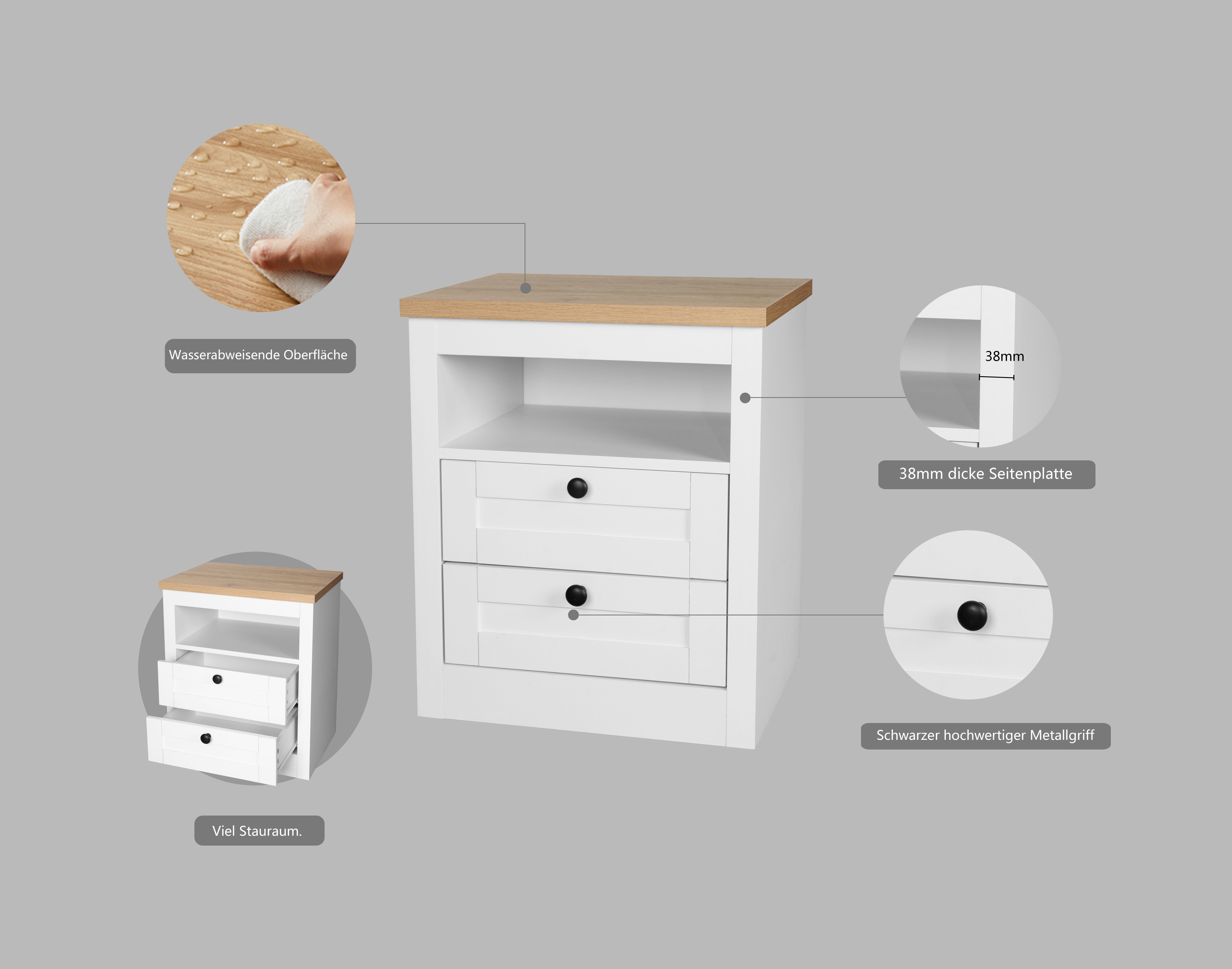 OTTO home Nachtkonsole 2er Set Büsum Nachtschrank Beistellschrank (Spar-Set, 2 Schränke im Lieferumfang), Nachttisch im Landhaus Design mit 2 Schubladen Bestsel – Bild 3 von 5
