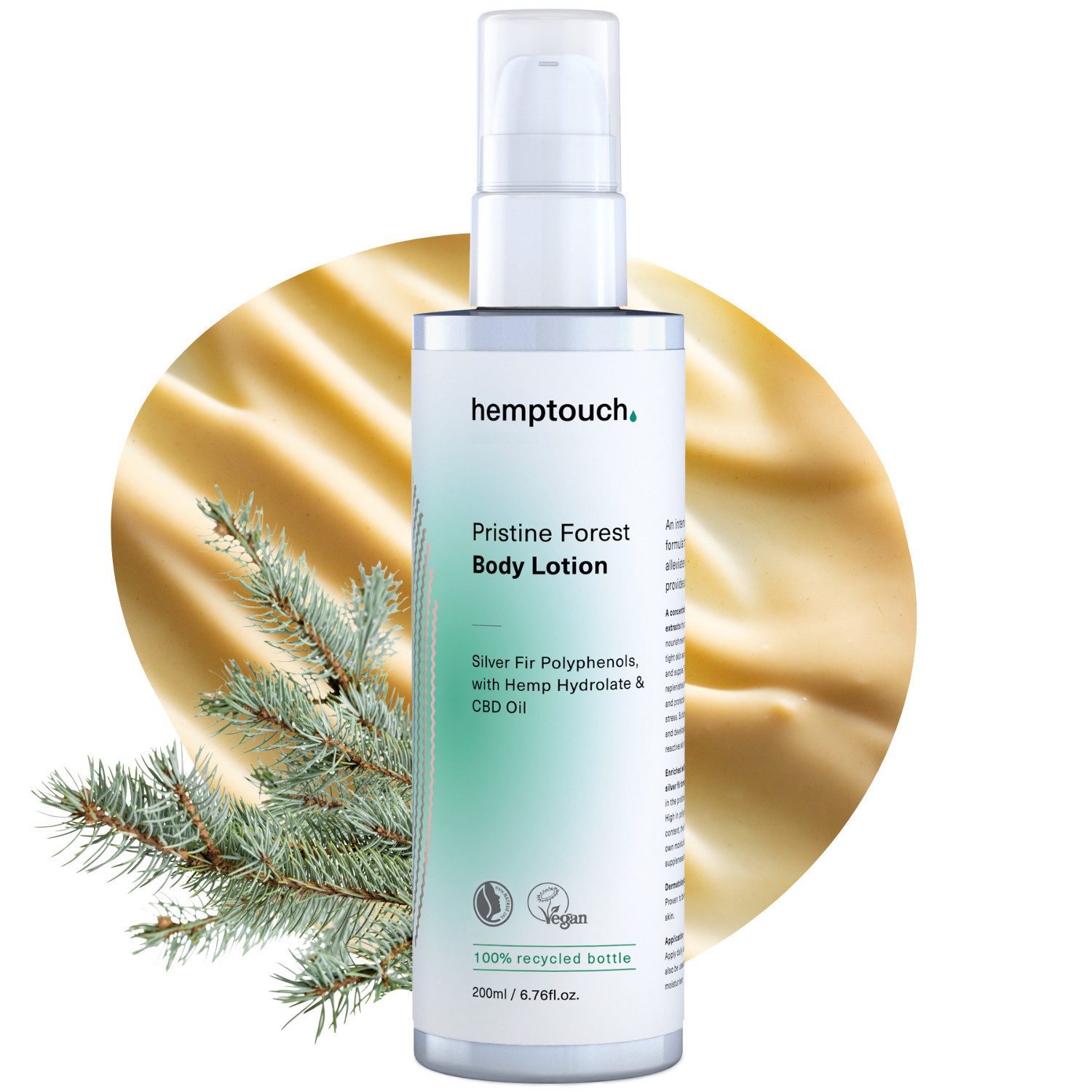 Hemptouch Bodylotion Pristine Forest mit Hanföl, Jojobaöl und Sheabutter lindert das Gefühl von Juckreiz und Spannungsgefühle