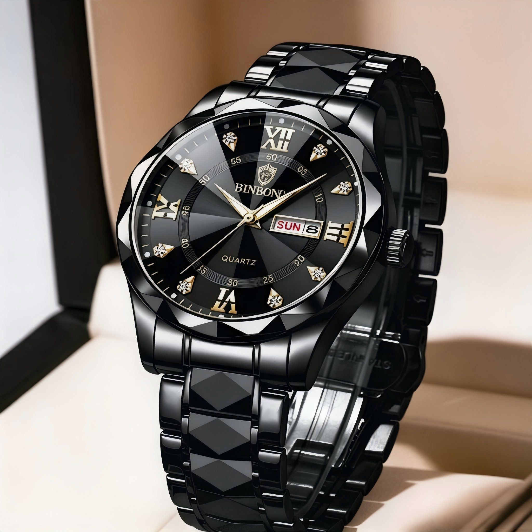 Toomoke Quarzuhr Herrenuhr Chronograph Edelstahl – Multifunktionsuhr mit Datum, großer Ziffern – Analog Quarz Armbanduhr 42mm