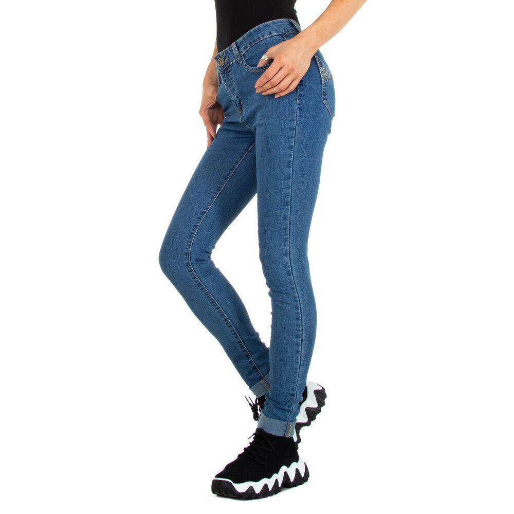 Ital-Design Skinny-fit-Jeans Damen Freizeit (86585452) Strass Stretch High Waist Jeans in Blau