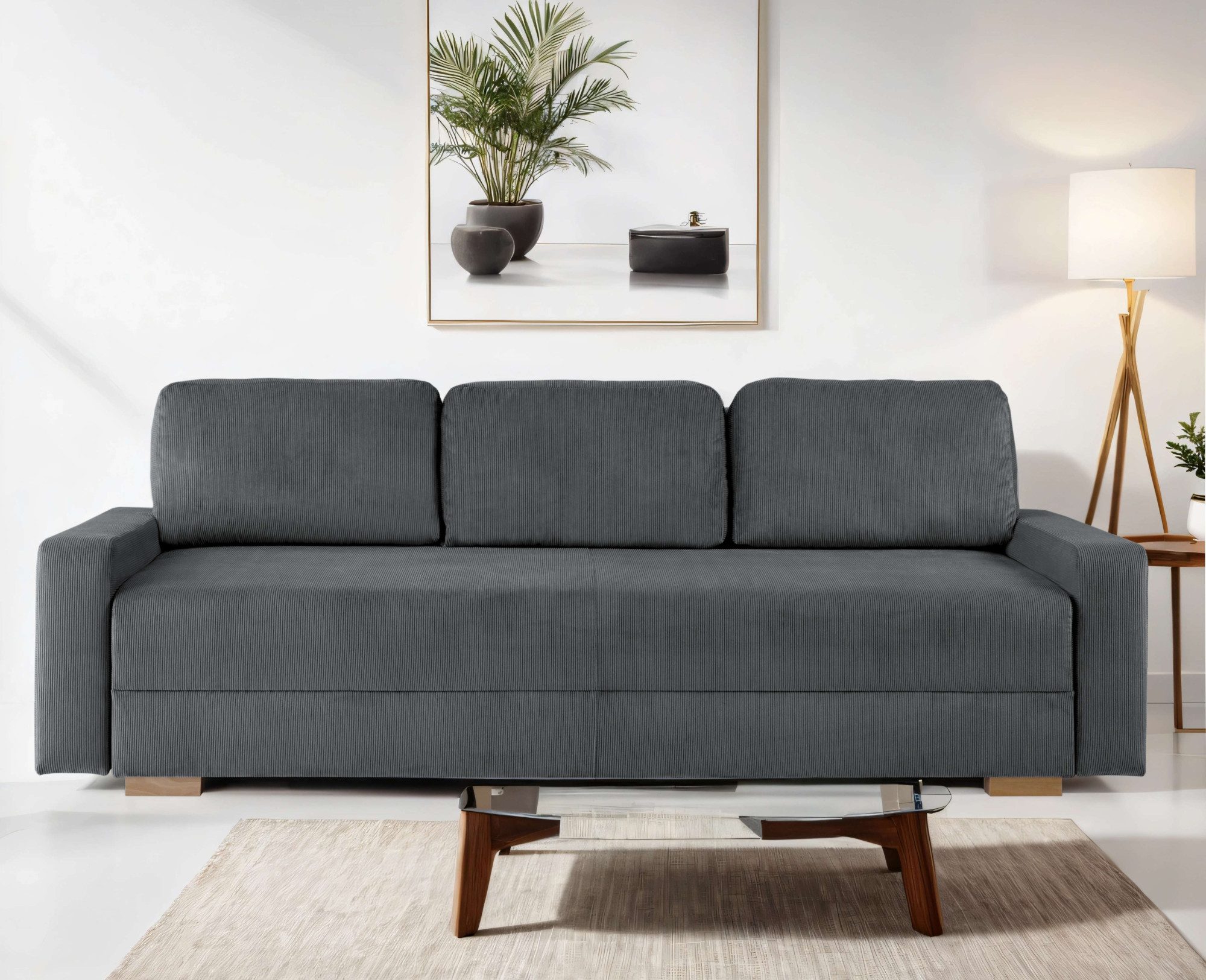 Home affaire 3-Sitzer SHERIDIAN Schlafsofa mit Bettkasten, in Feincord & Velvet, mit Wellenunterfederung, moderne Bezüge, B/H/T 225/94/80