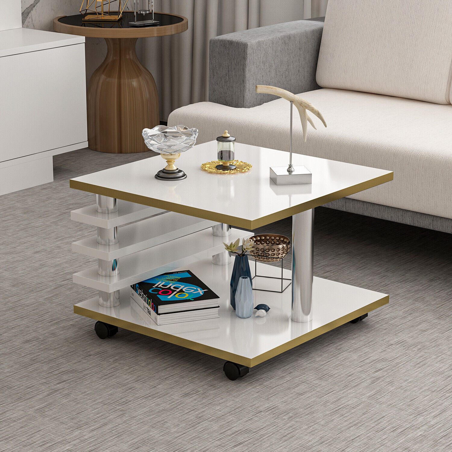 Homeline Couchtisch Couchtisch Hochglanz oder matt schwarz-weiß oder Eiche 65x65x44 cm