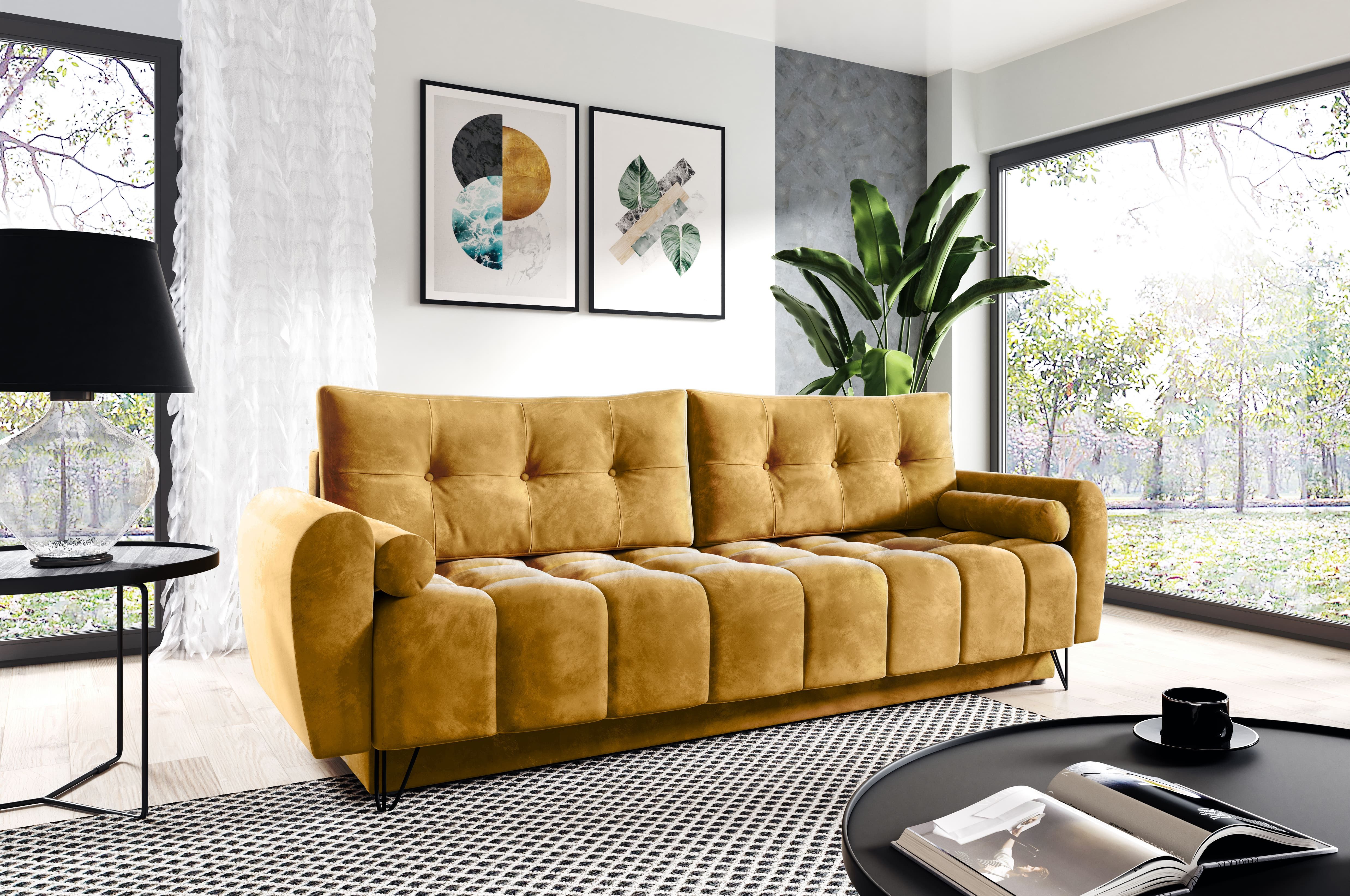 MOEBLO Schlafsofa OHIO, Sofa Couch für Wohnzimmer Polstersofa Sofagarnitur Wohnlandschaft mit Bettfunktion - (BxHxT): 233x93x100 cm, mit Schlaffunktion und Bettkasten