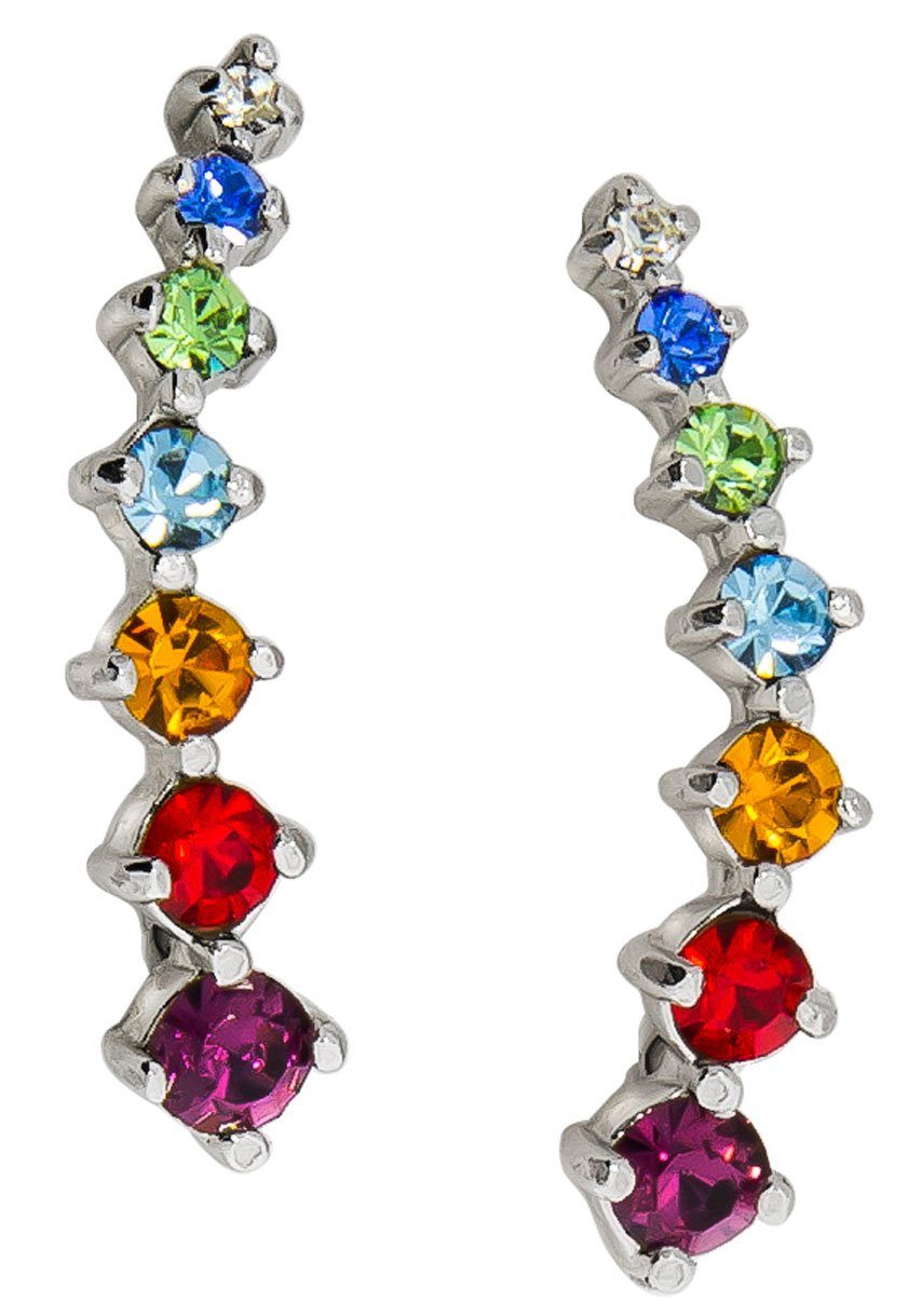 Firetti Paar Ohrstecker Schmuck Geschenk Silber 925 Ohrschmuck Ear Climber Regenbogen, mit Kristallmix