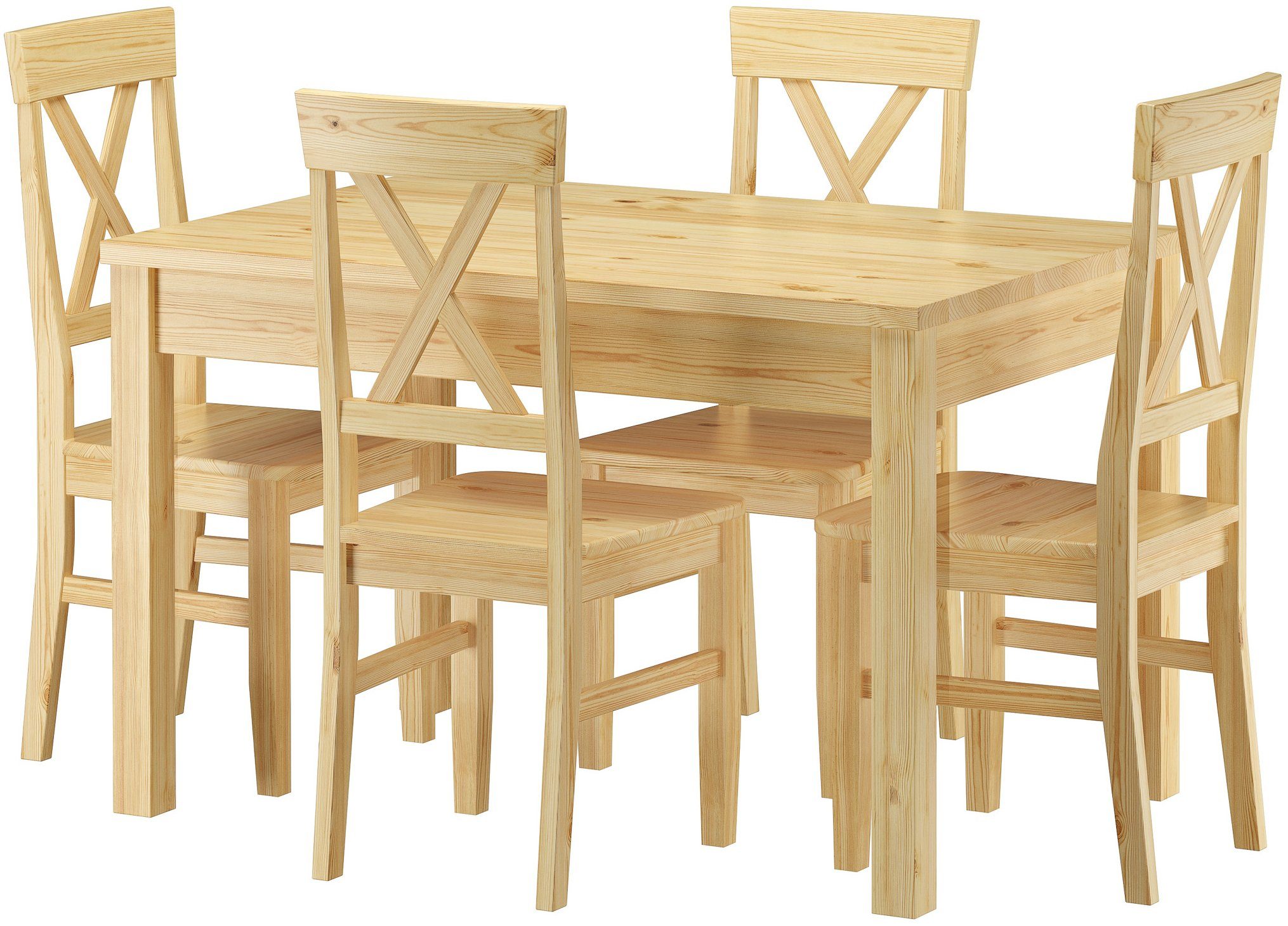 ERST-HOLZ Essgruppe Klassische Essgruppe mit Tisch 80x120cm und 4 Stühle Kiefer massiv