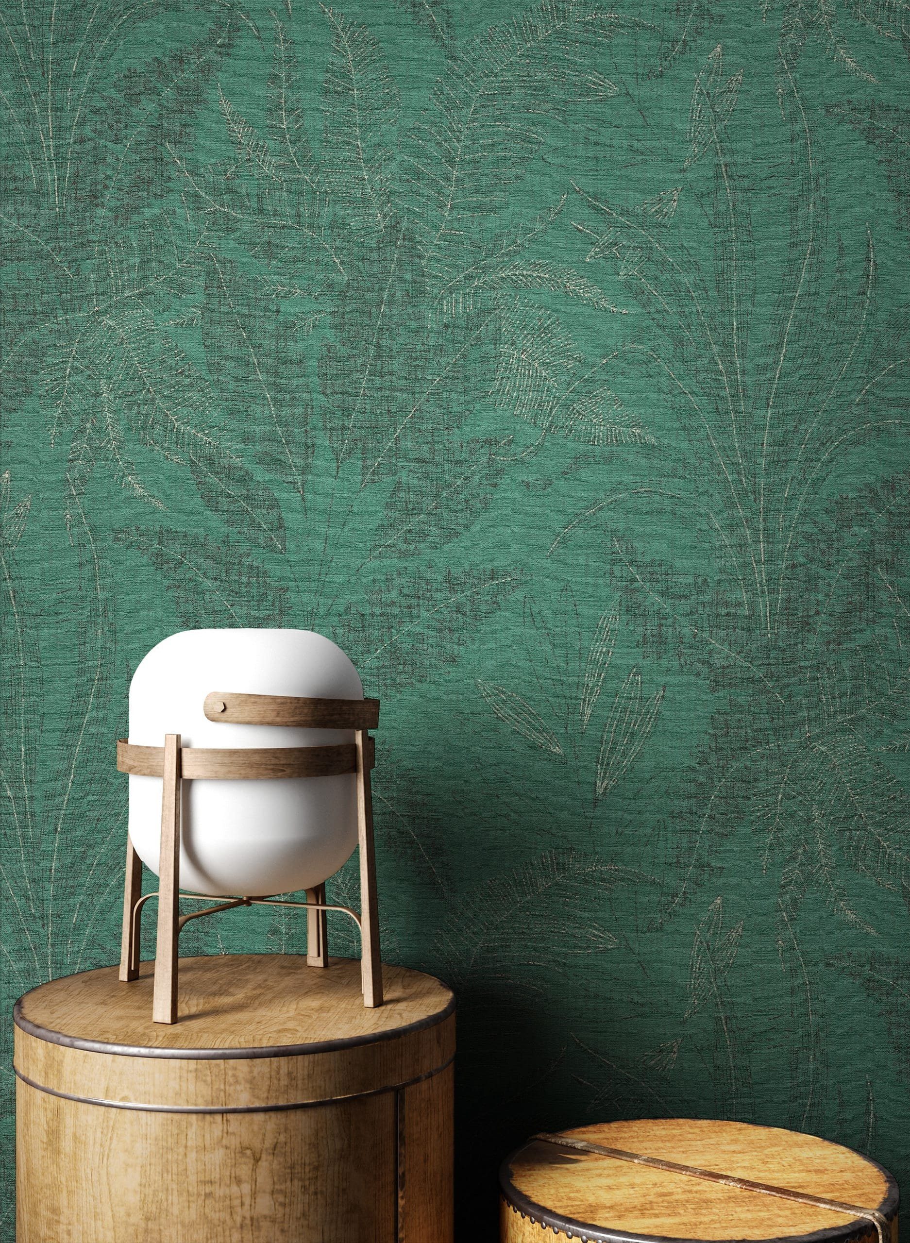 Newroom Vliestapete Niama Dark Green Tapete Mustertapete Dschungel,Pflanzen,Blätter, Grün Tapete Modern Dschungel - Mustertapete Blumentapete Dunkelgrün Silber Tropisch Floral Pflanzen Blätter für Schlafzimmer Wohnzimmer Küche, Blumentapete